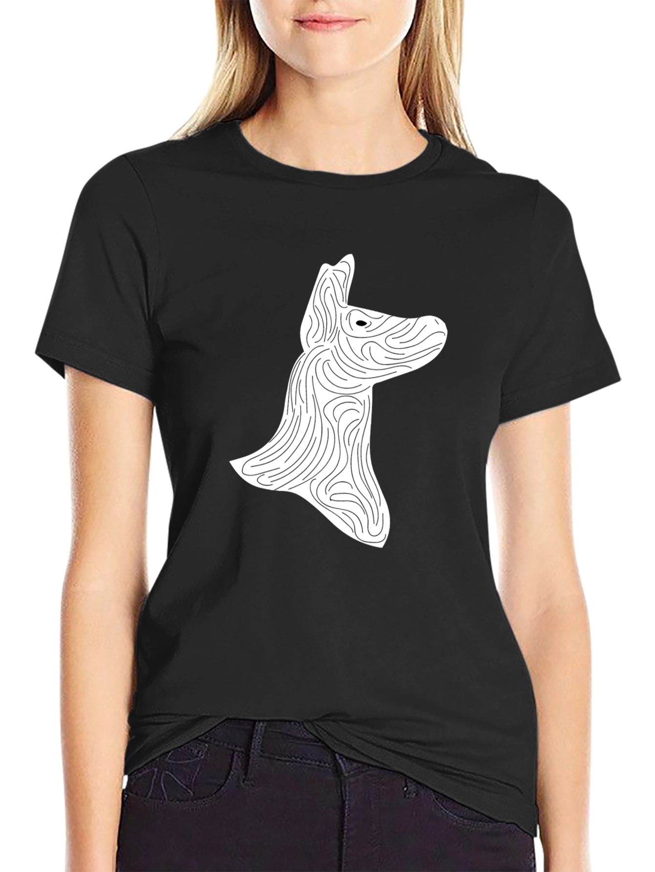 Abstract Dog Graphic Print Black T-Shirt