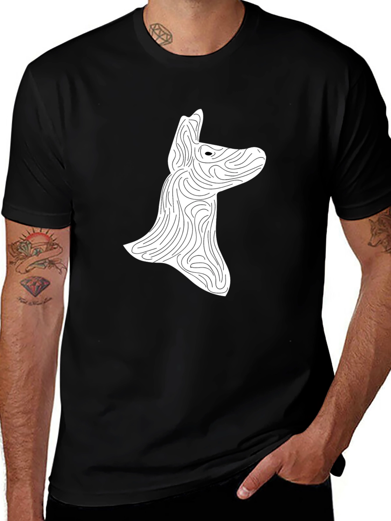 Abstract Dog Graphic Print Black T-Shirt
