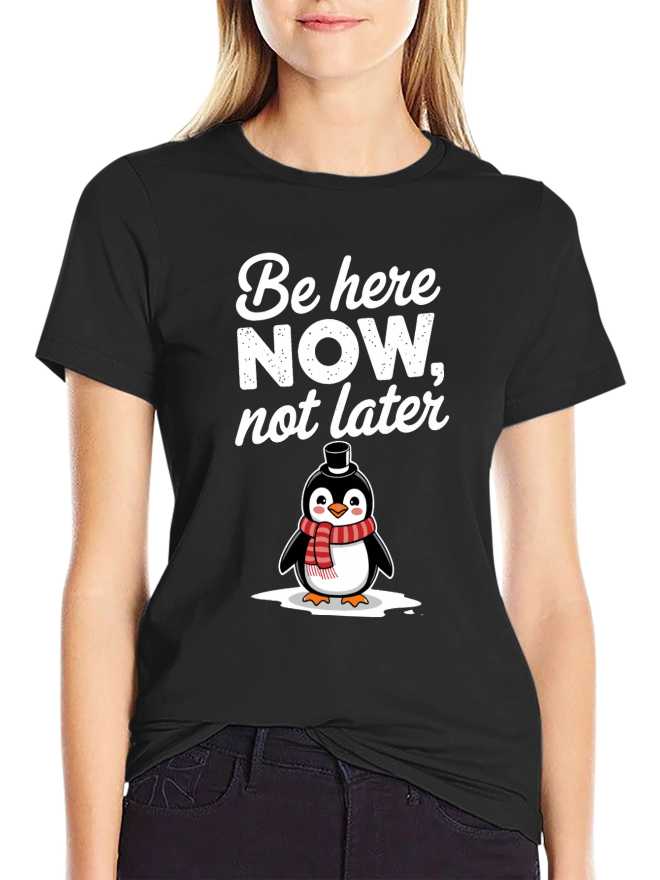 Be Here Now Penguin Graphic T-Shirt