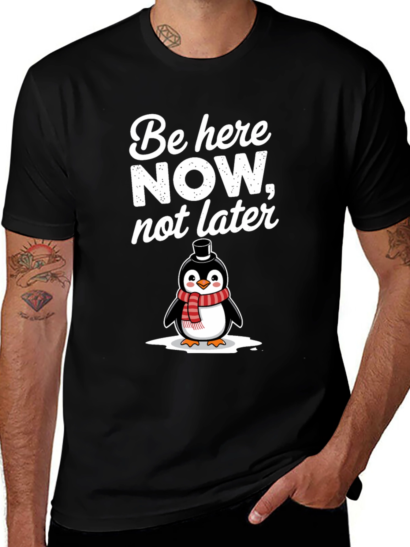 Be Here Now Penguin Graphic T-Shirt