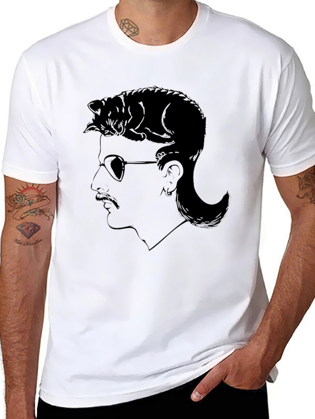 Cool Cat Mullet T-Shirt - Unique Graphic Tee