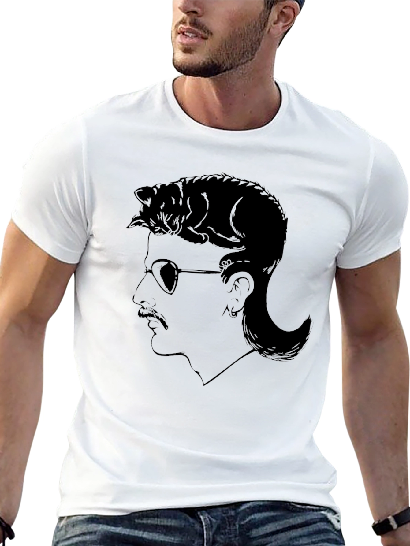 Cool Cat Mullet T-Shirt - Unique Graphic Tee