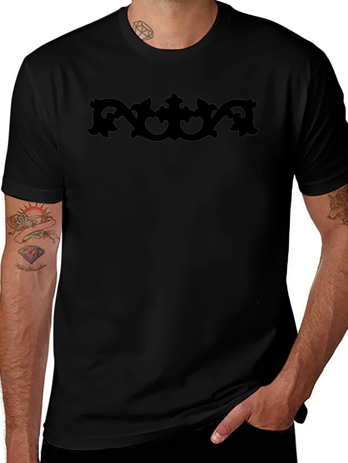 Black Graphic Tee - Ornate Design