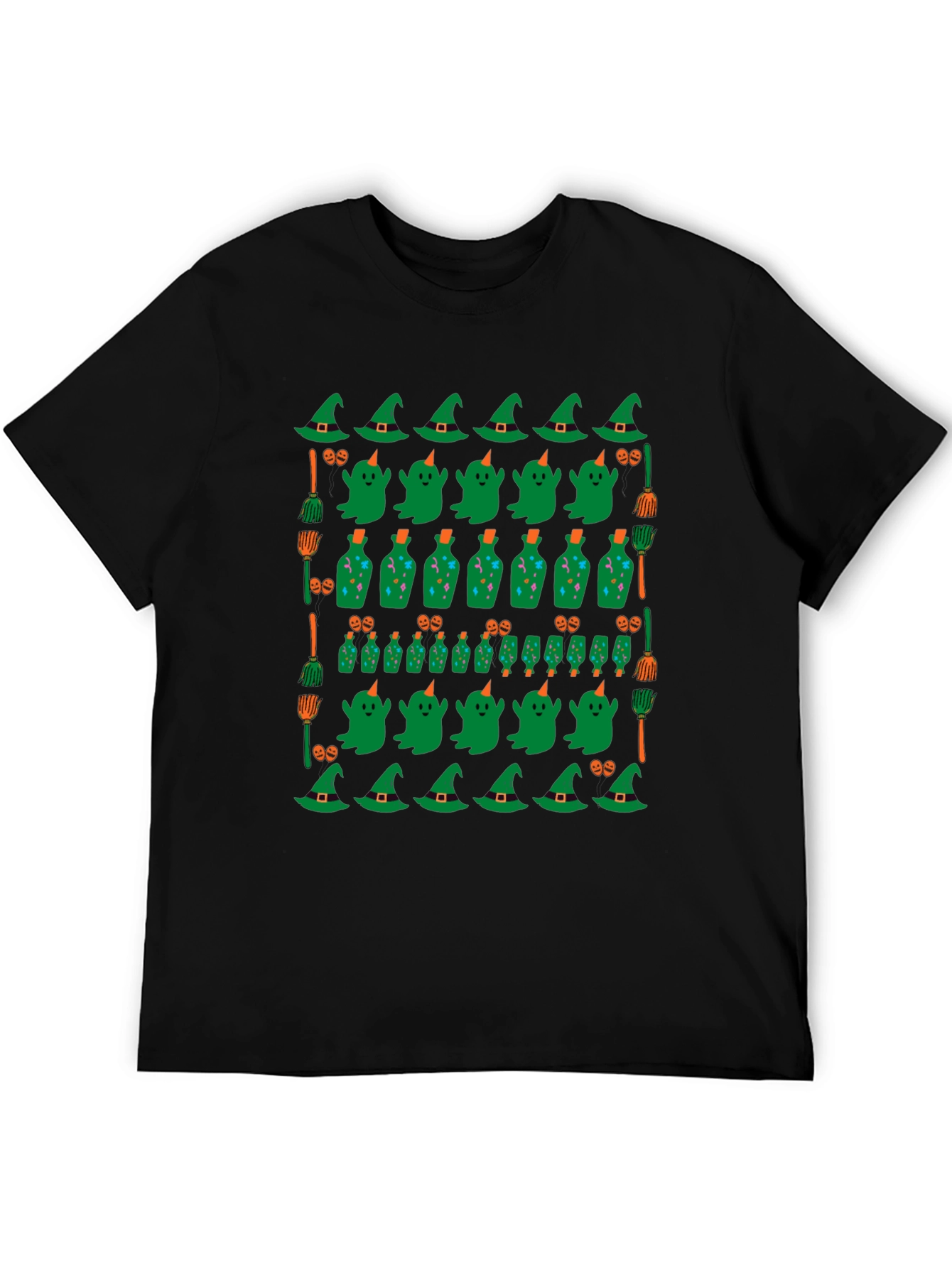 Halloween Pattern T-Shirt - Witch Ghost and Potion Design