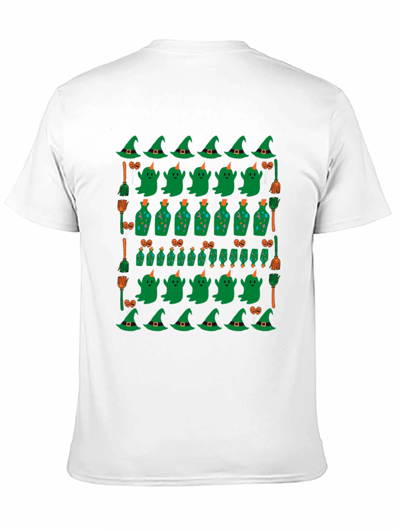 Halloween Pattern T-Shirt - Witch Ghost and Potion Design