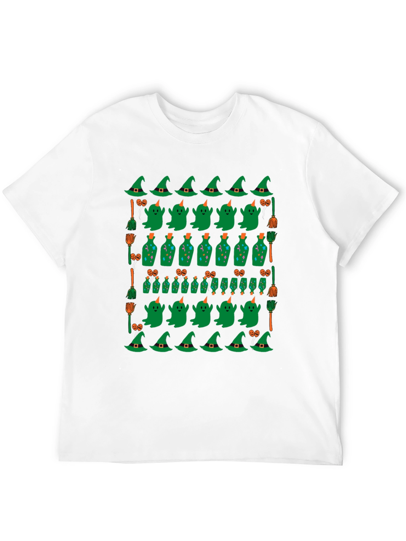 Halloween Pattern T-Shirt - Witch Ghost and Potion Design