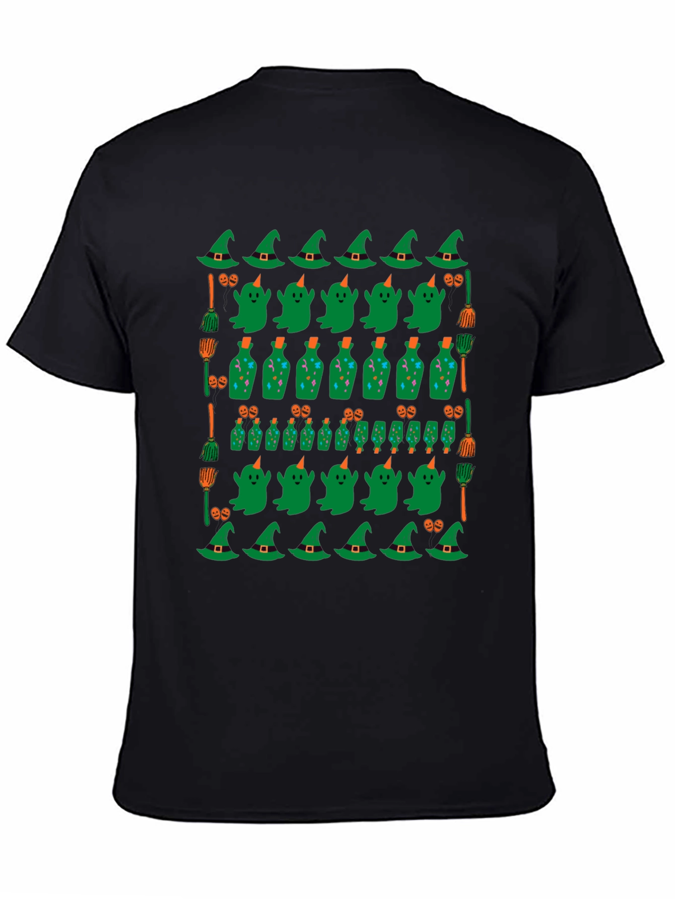 Halloween Pattern T-Shirt - Witch Ghost and Potion Design