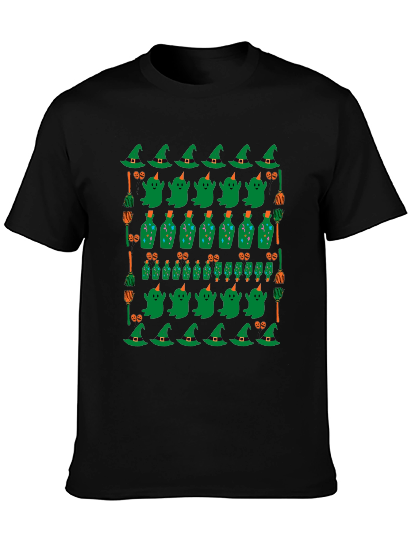 Halloween Pattern T-Shirt - Witch Ghost and Potion Design
