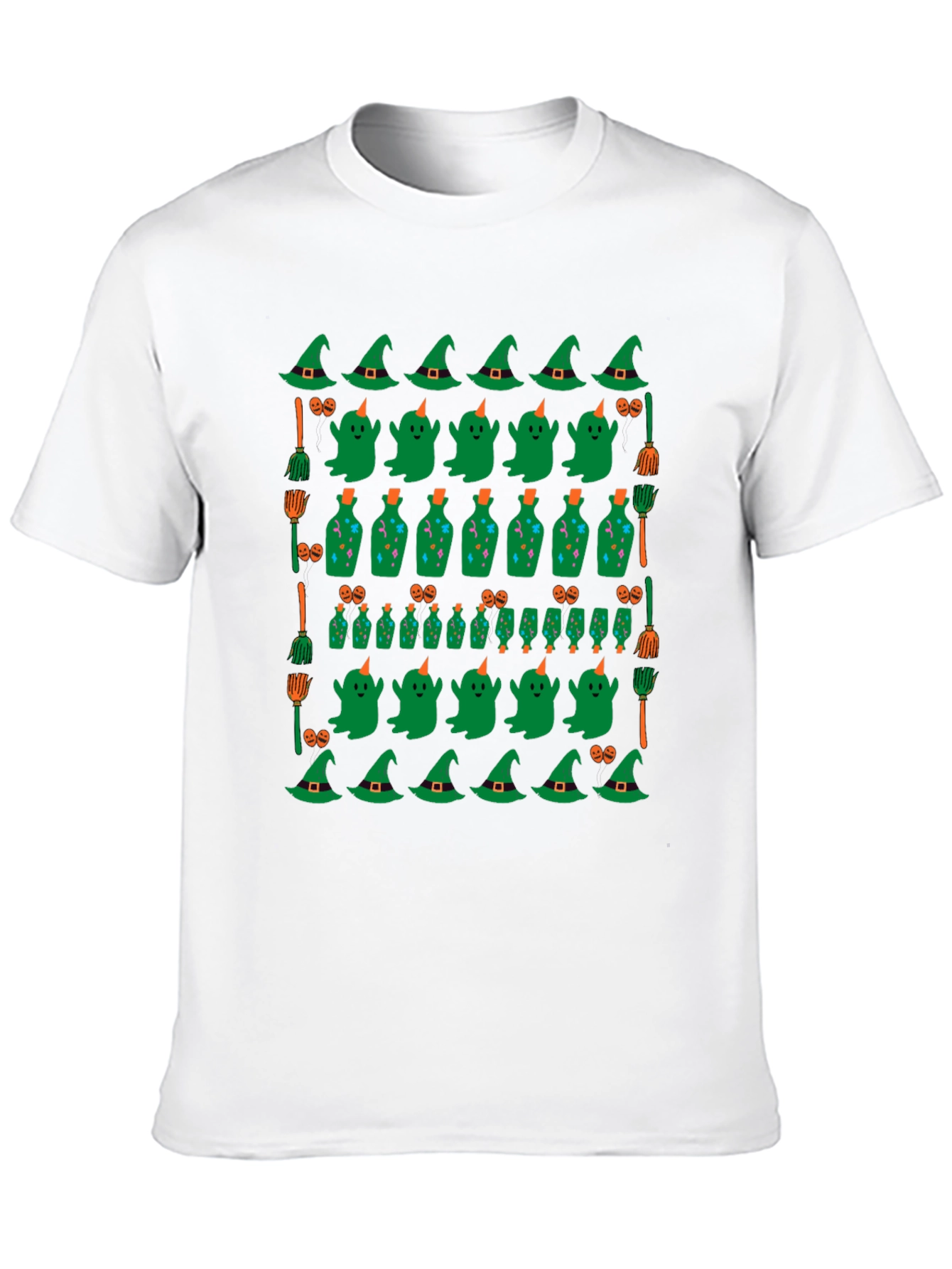 Halloween Pattern T-Shirt - Witch Ghost and Potion Design