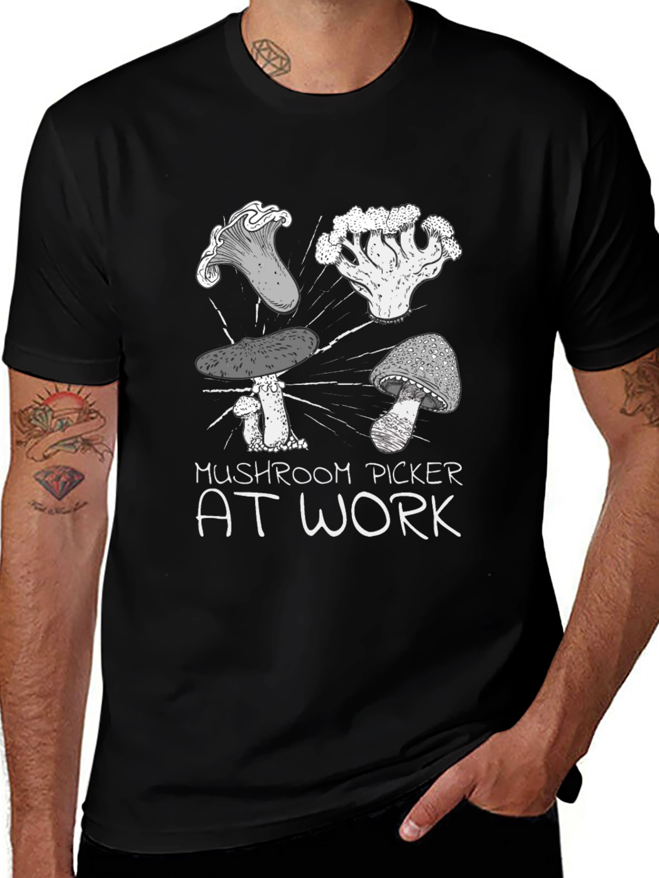 Mushroom Picker at Work Graphic Tee
