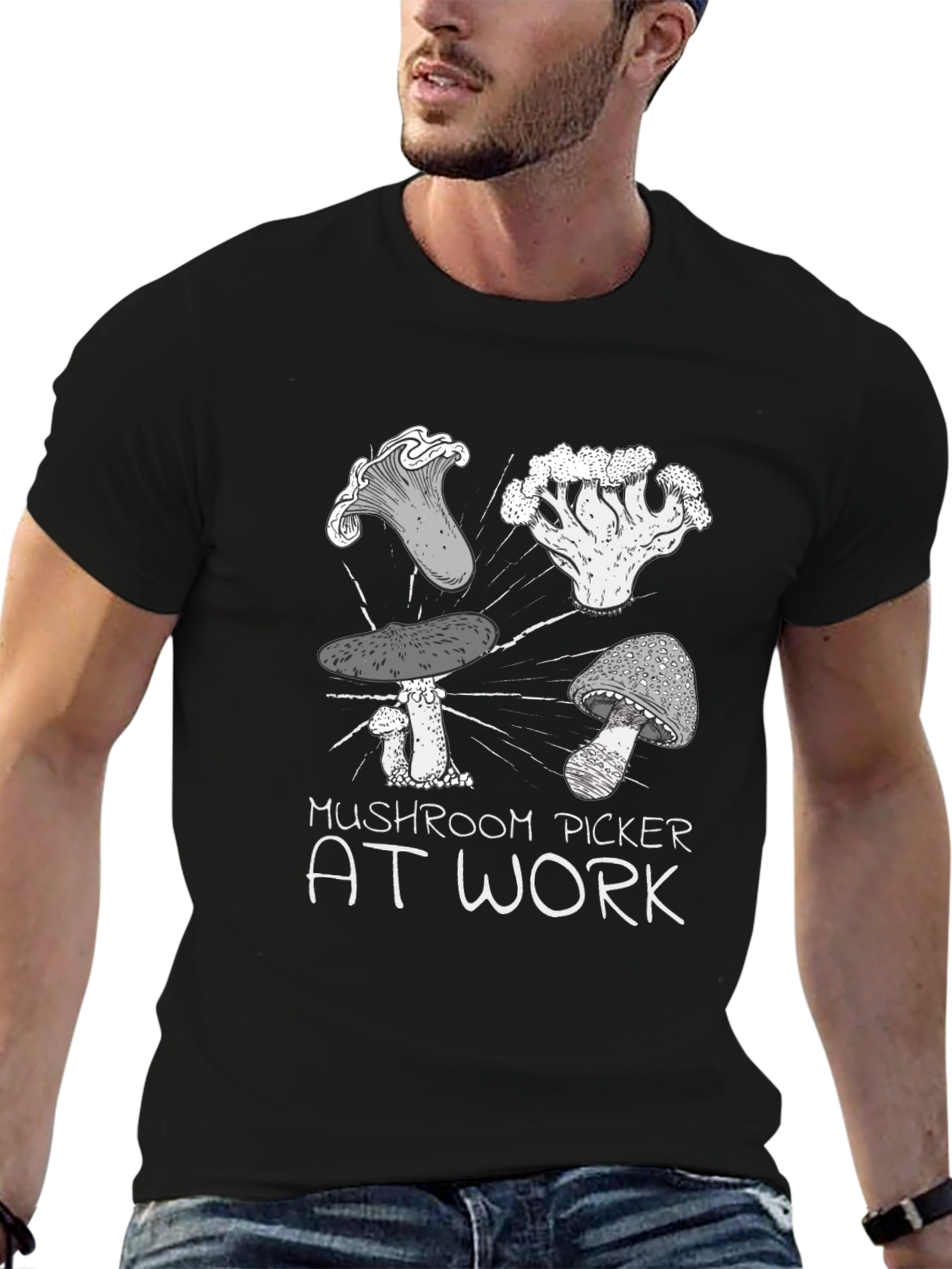 Mushroom Picker at Work Graphic Tee