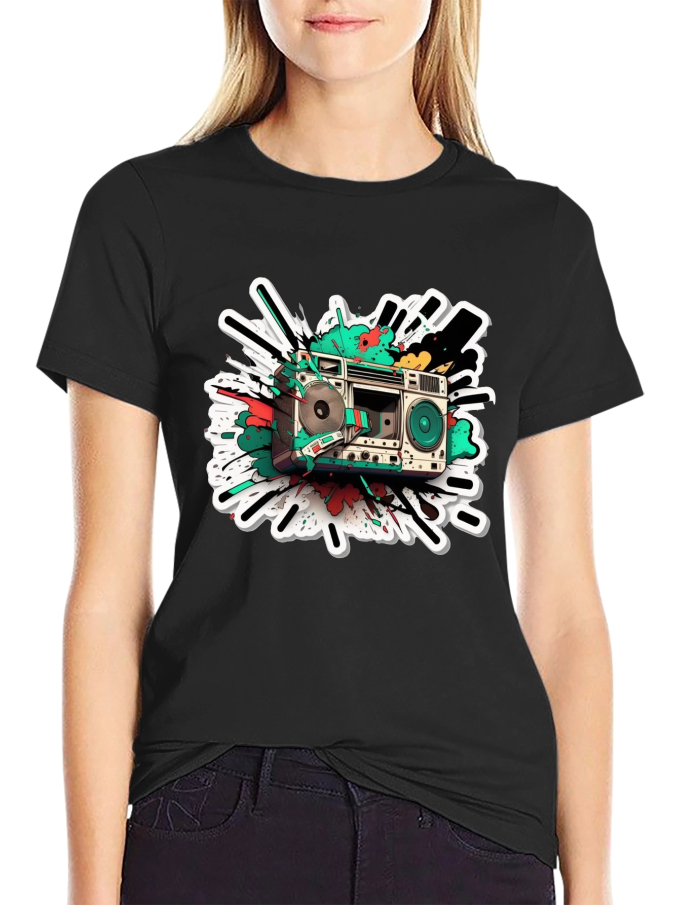 Retro Boombox Graphic Tee - Classic Style