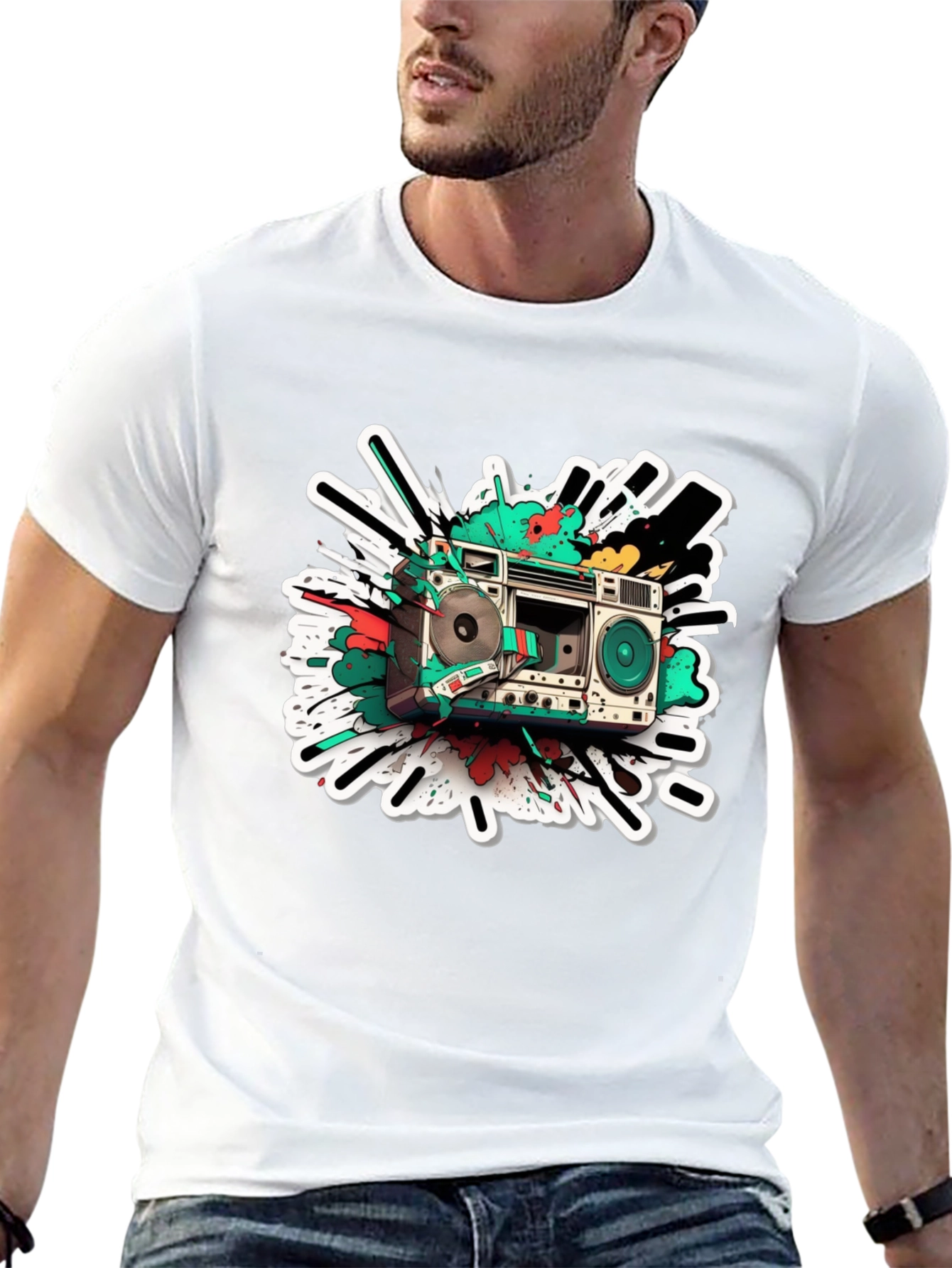 Retro Boombox Graphic Tee - Classic Style
