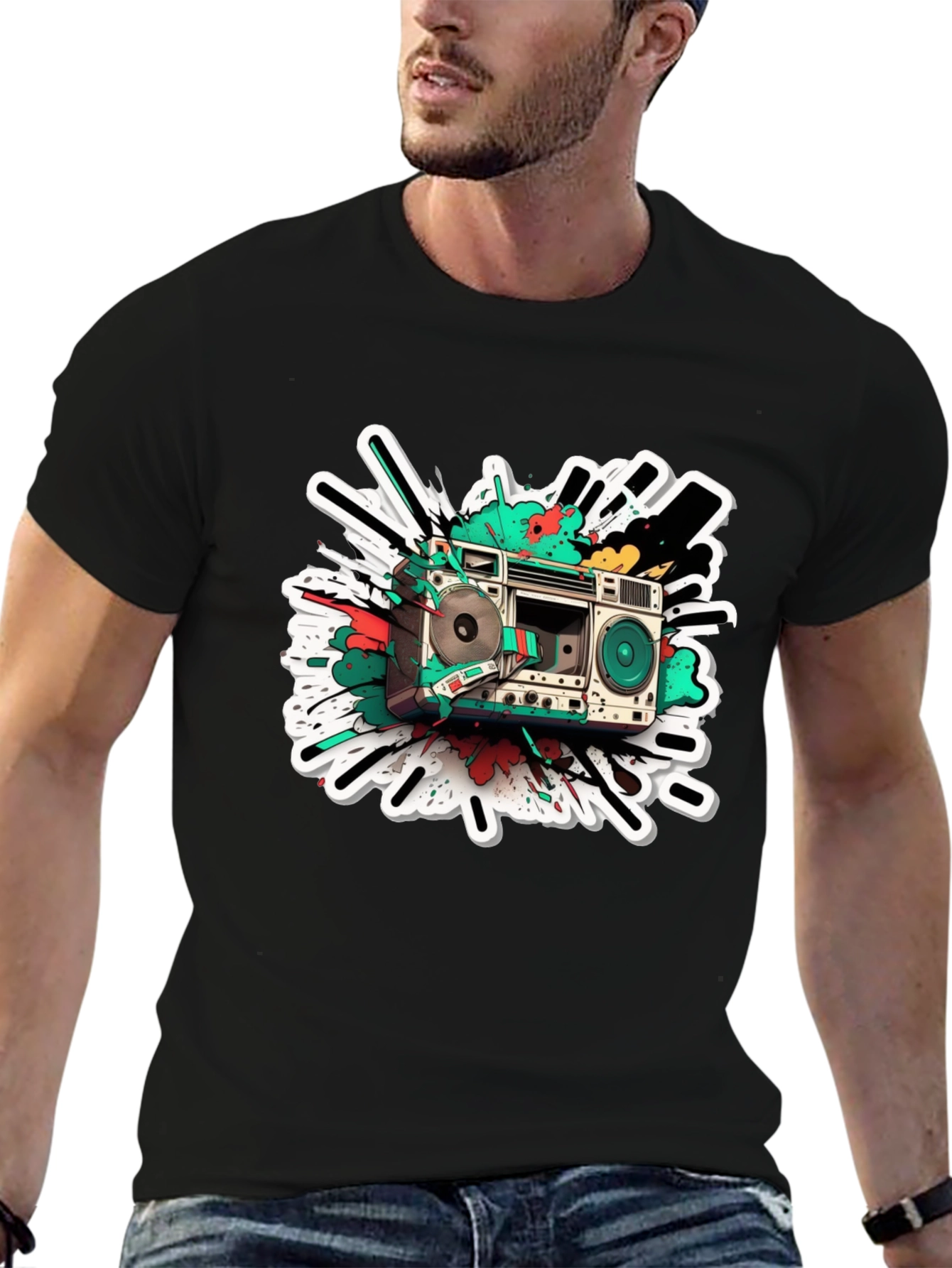 Retro Boombox Graphic Tee - Classic Style