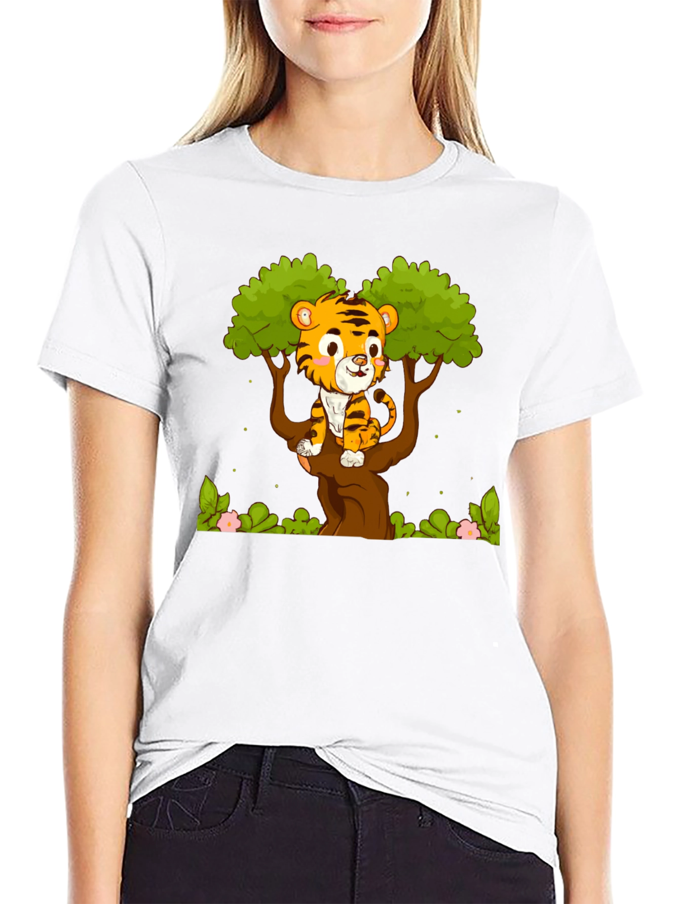 Cute Tiger Cub in Tree Graphic T-Shirt