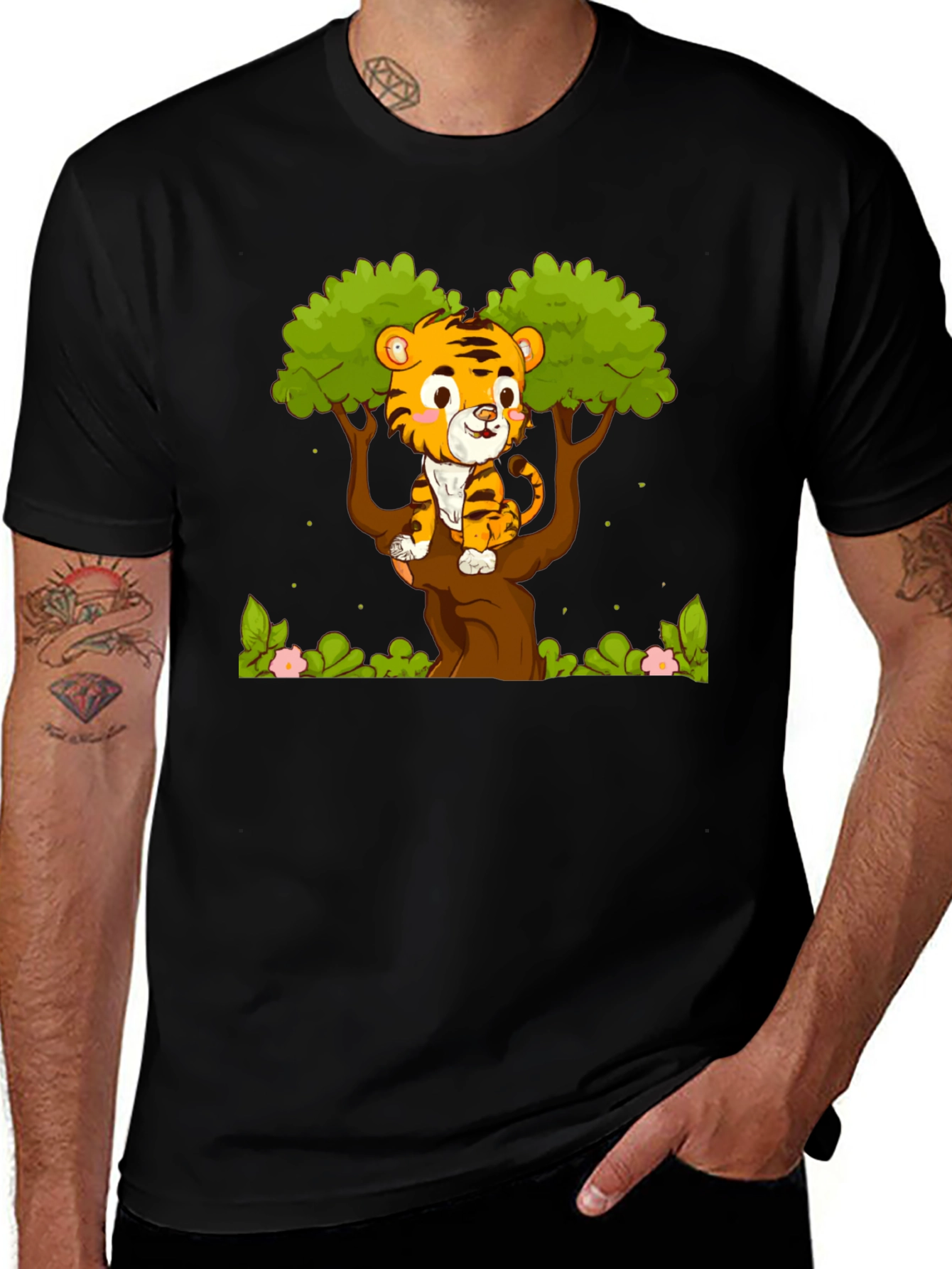 Cute Tiger Cub in Tree Graphic T-Shirt
