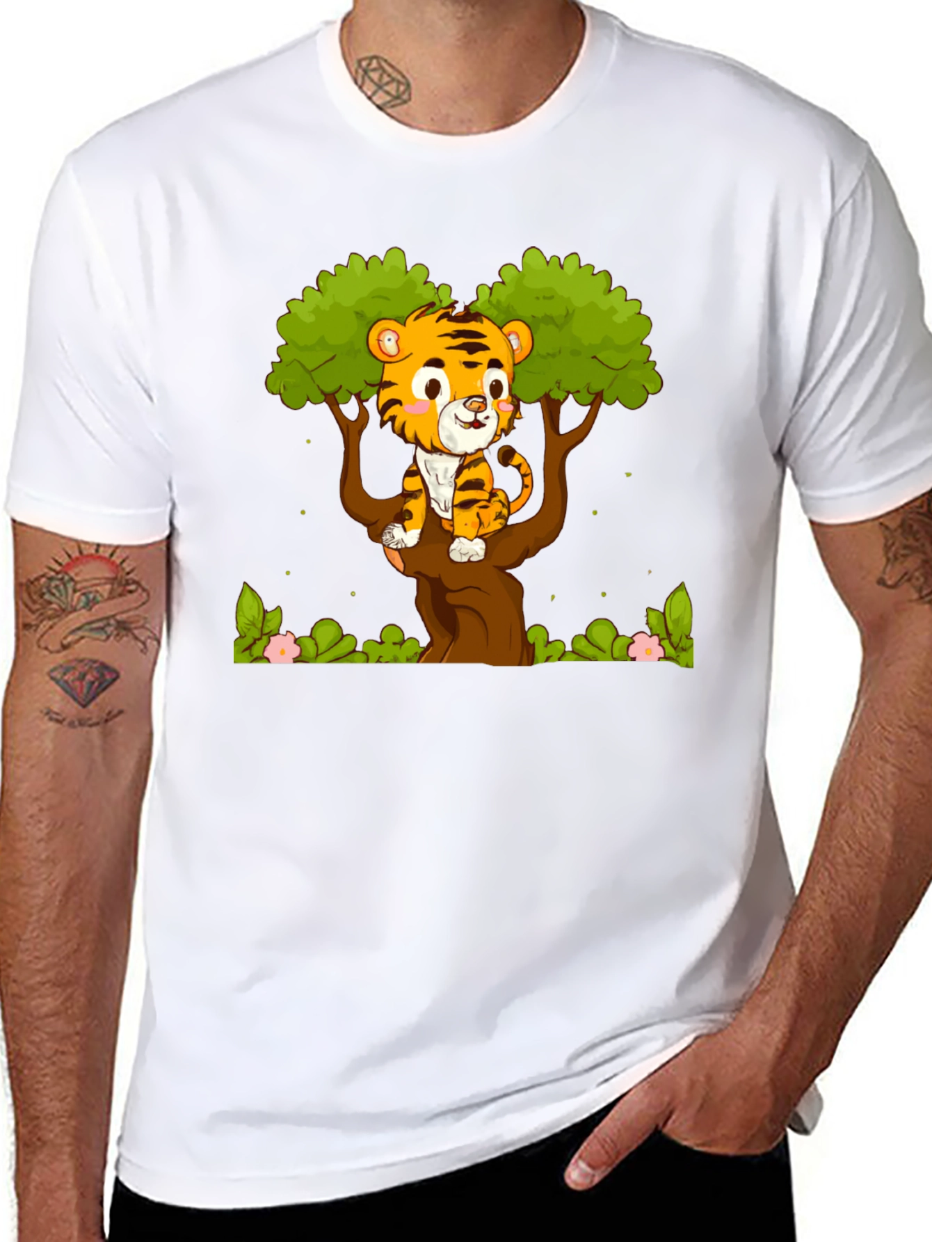 Cute Tiger Cub in Tree Graphic T-Shirt