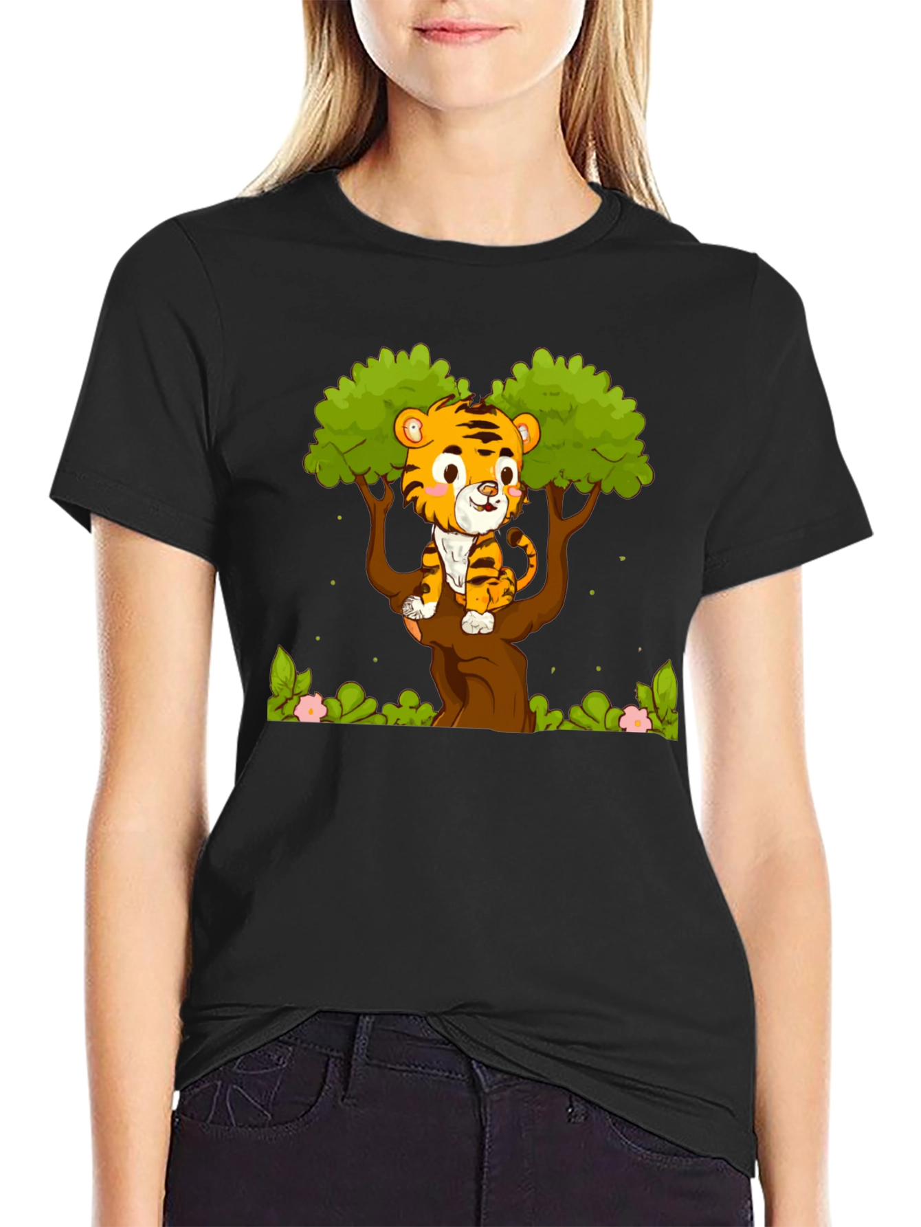 Cute Tiger Cub in Tree Graphic T-Shirt