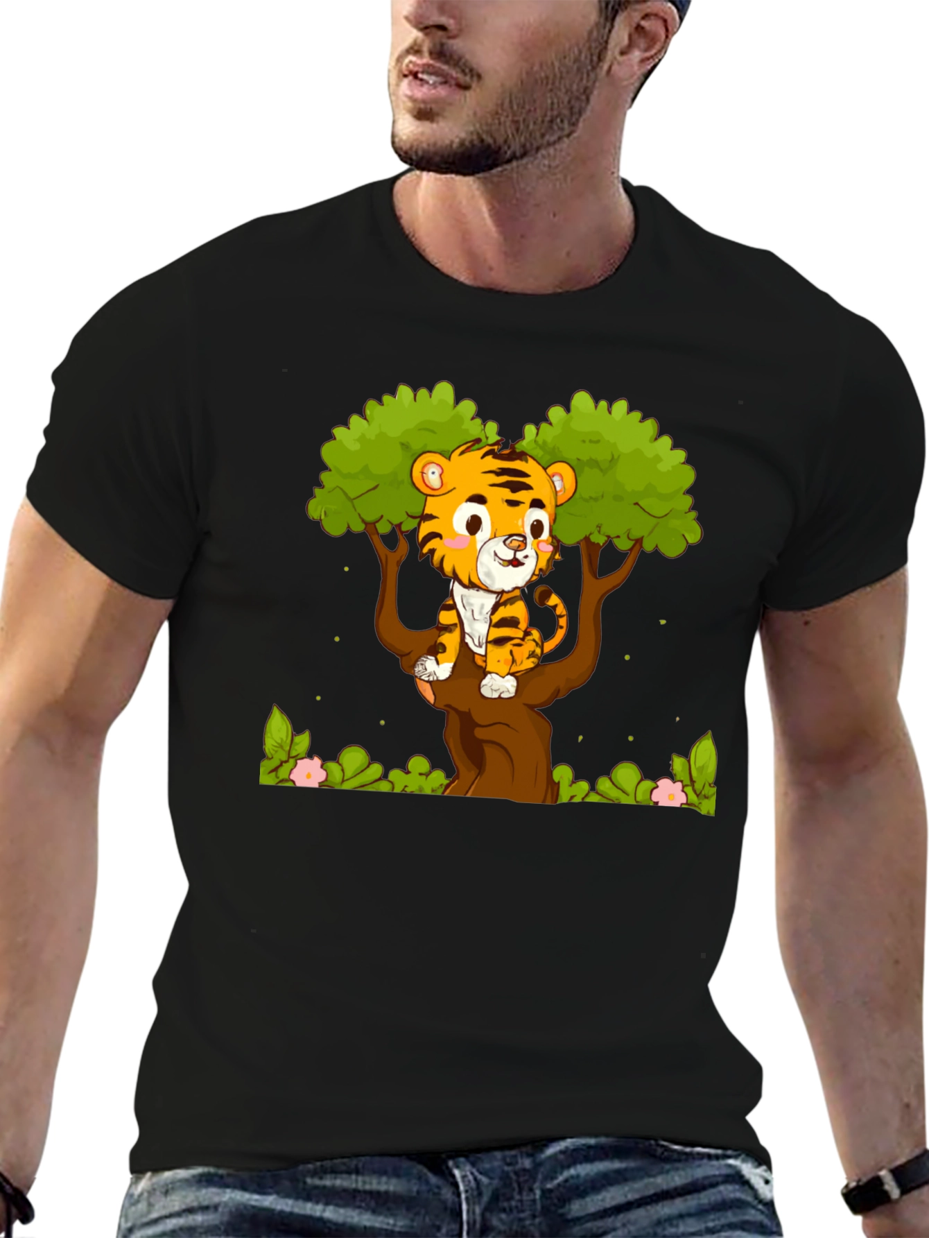 Cute Tiger Cub in Tree Graphic T-Shirt