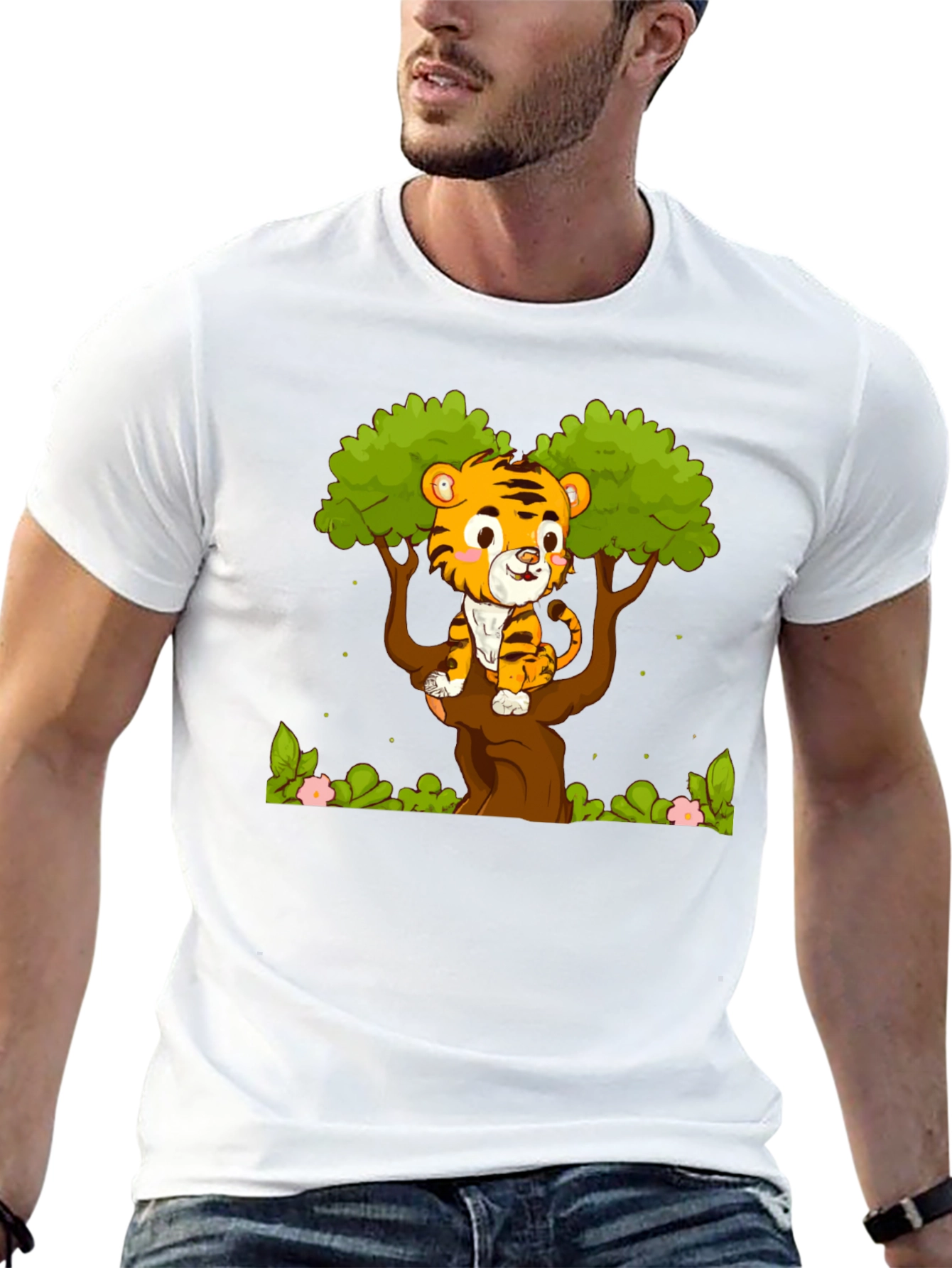Cute Tiger Cub in Tree Graphic T-Shirt