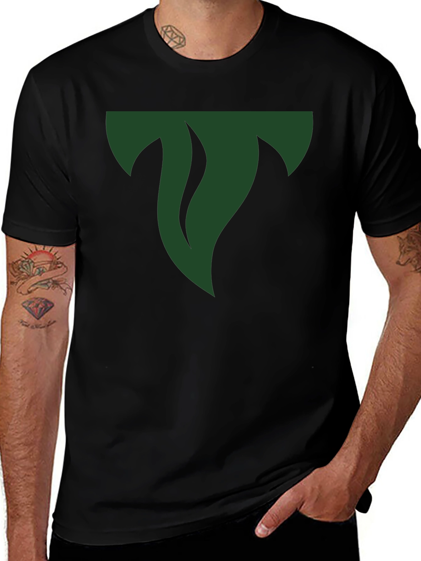 Mens Black Tee with Abstract Green Logo