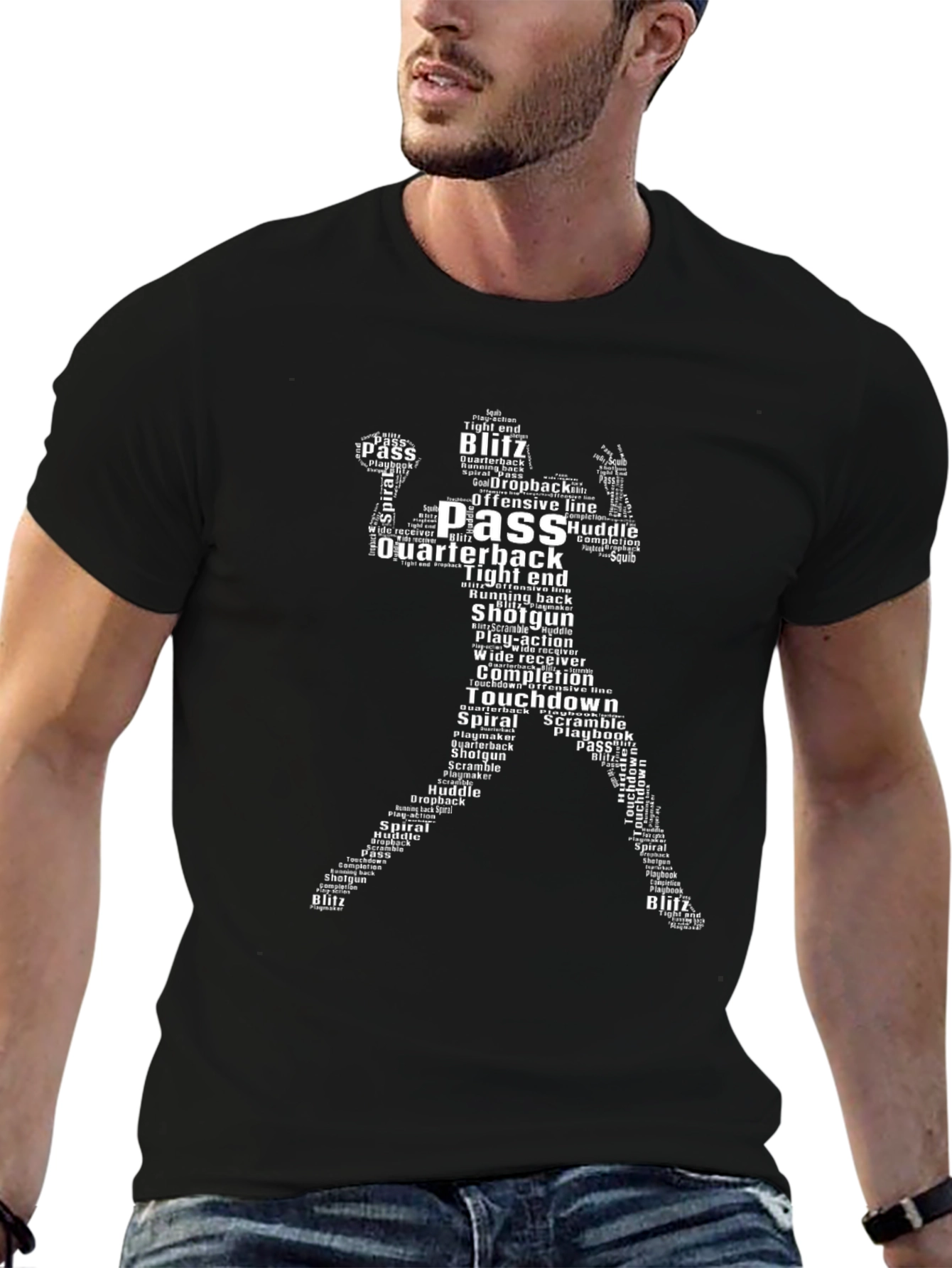 Football Player Word Art Black T-Shirt