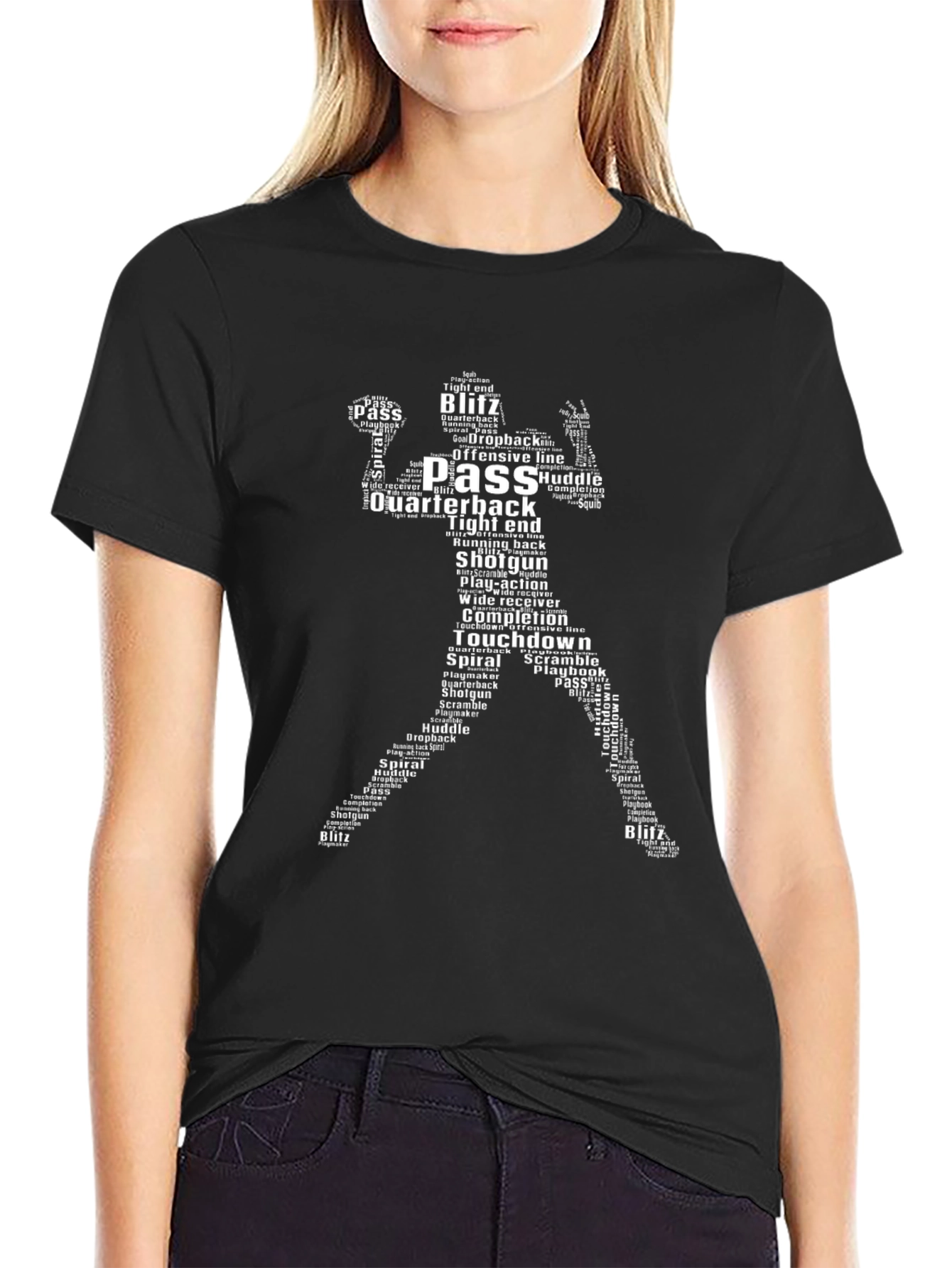 Football Player Word Art Black T-Shirt