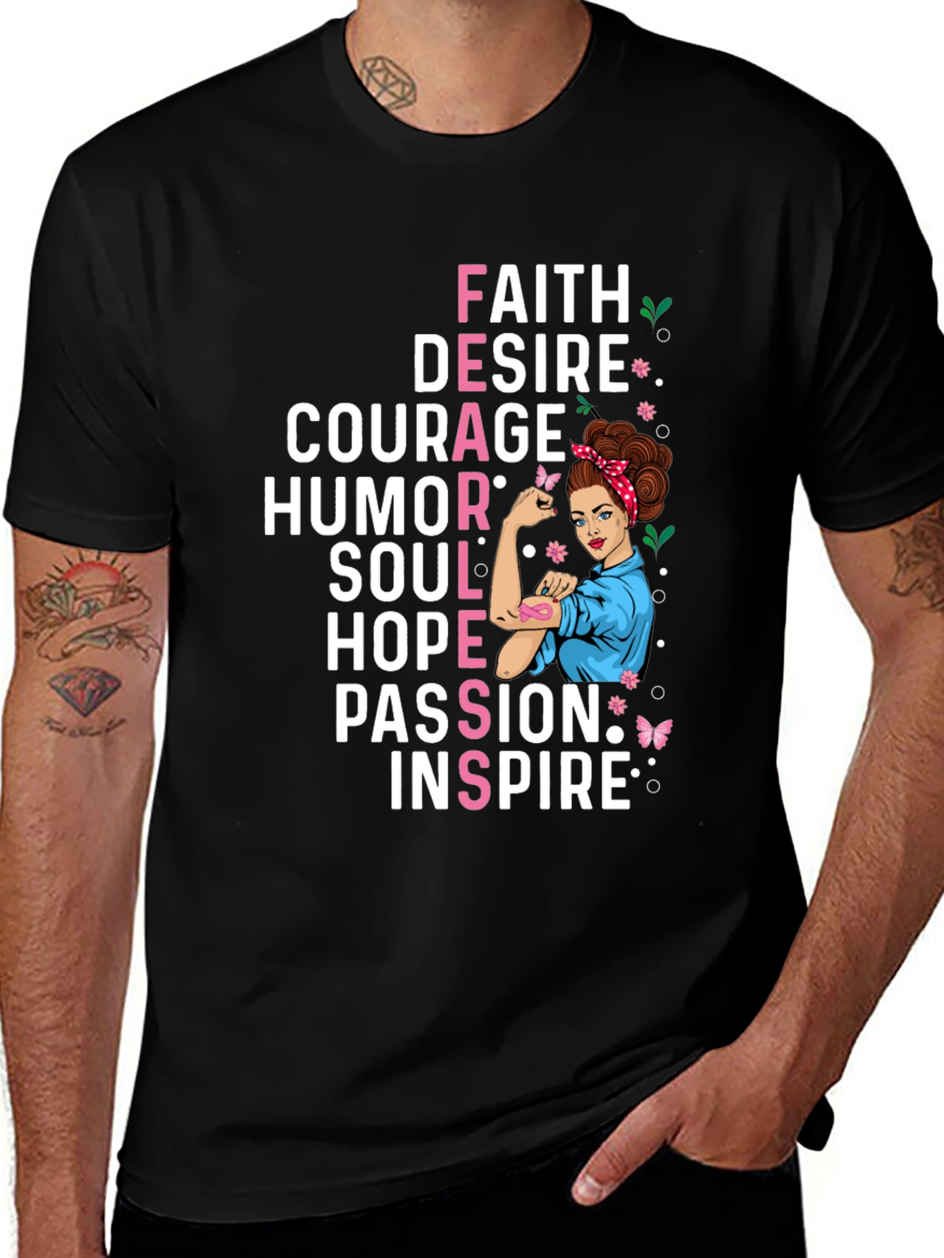 Faith Courage Hope Womens Empowerment Graphic T-Shirt