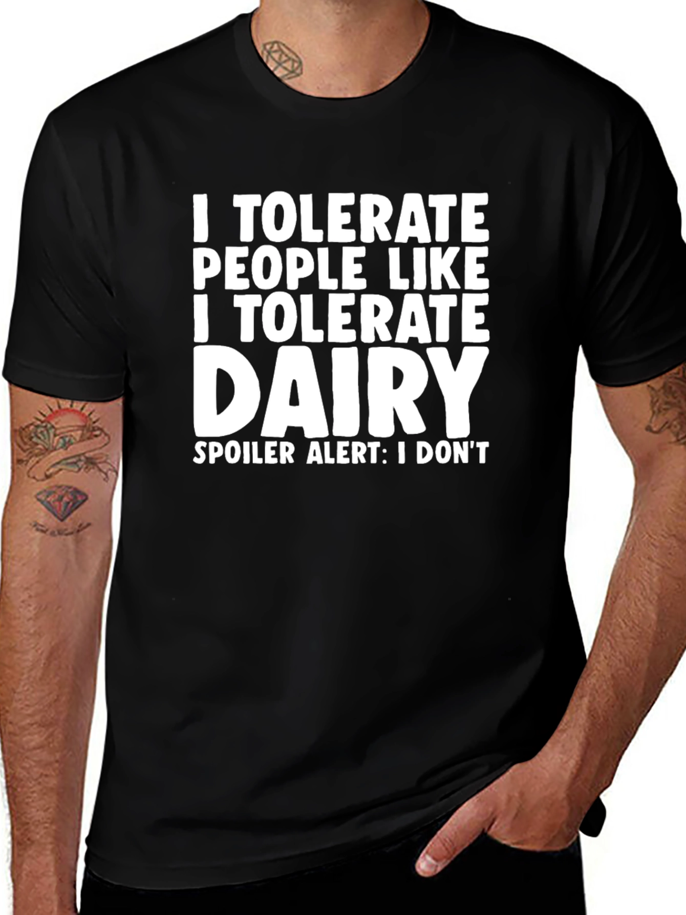 I Tolerate Dairy Black Novelty Graphic Tee