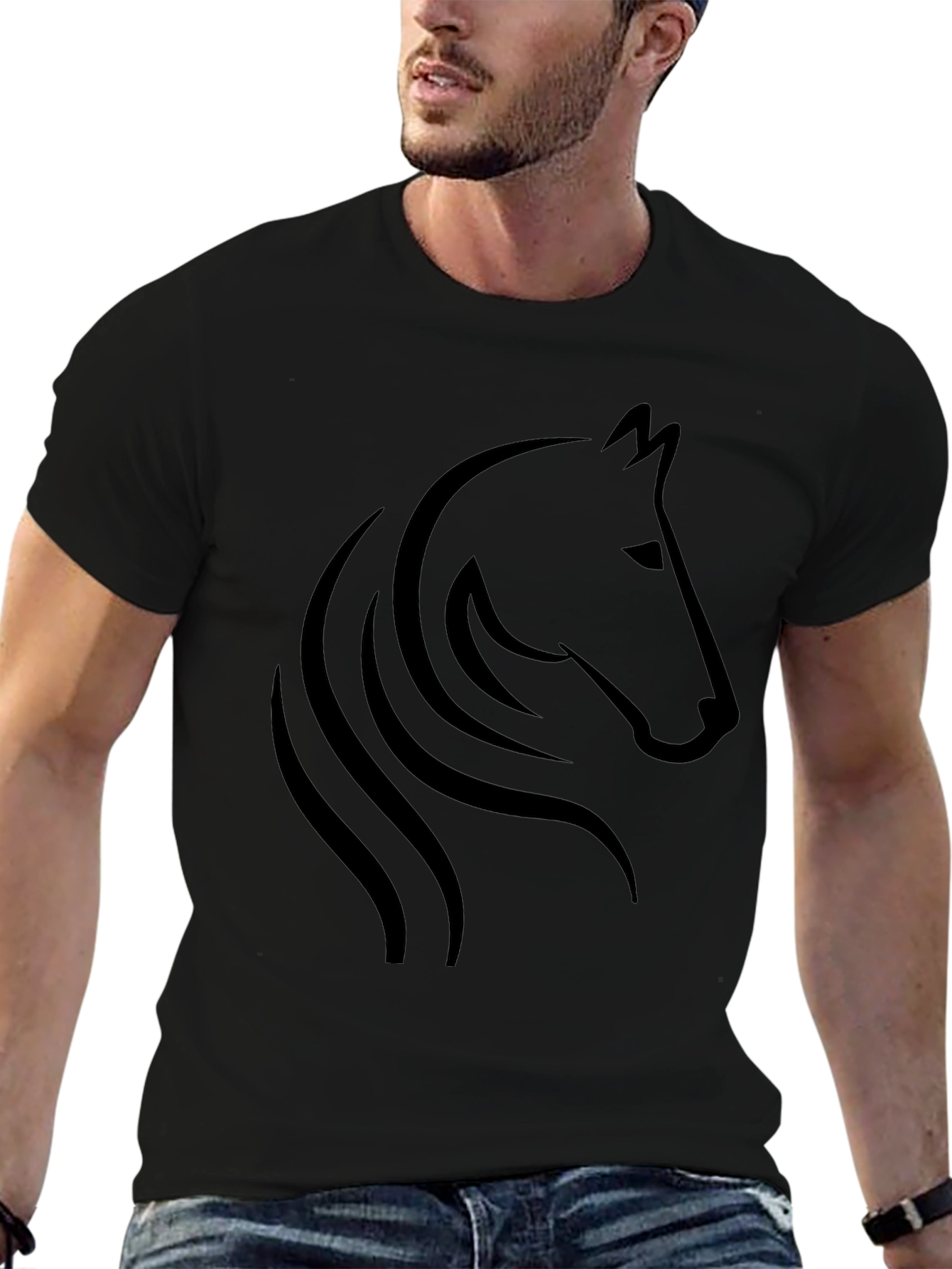 Black Horse Graphic T-Shirt - Stylish Mens Tee