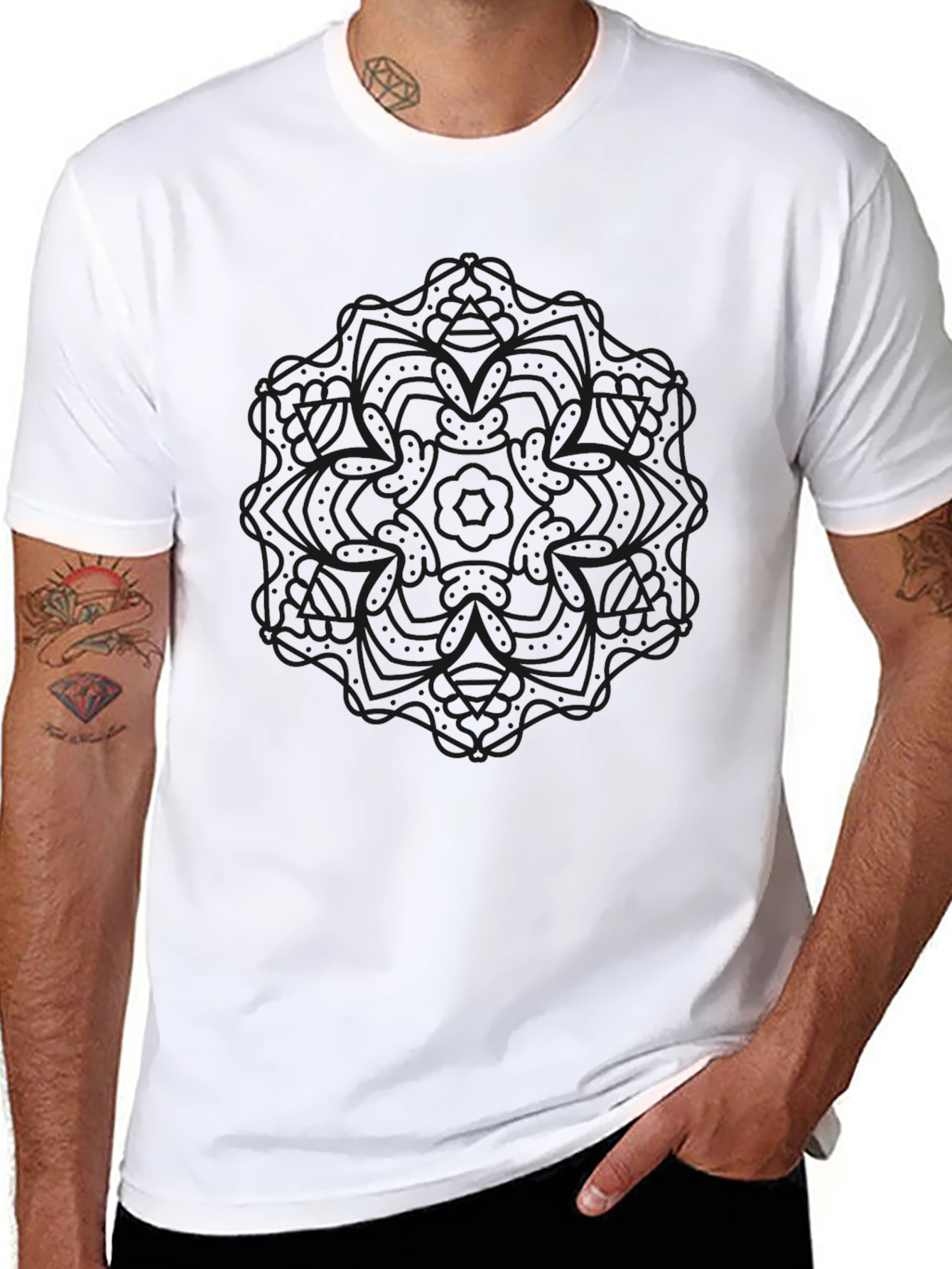 Mens Black Mandala Graphic Tee - Casual Comfort