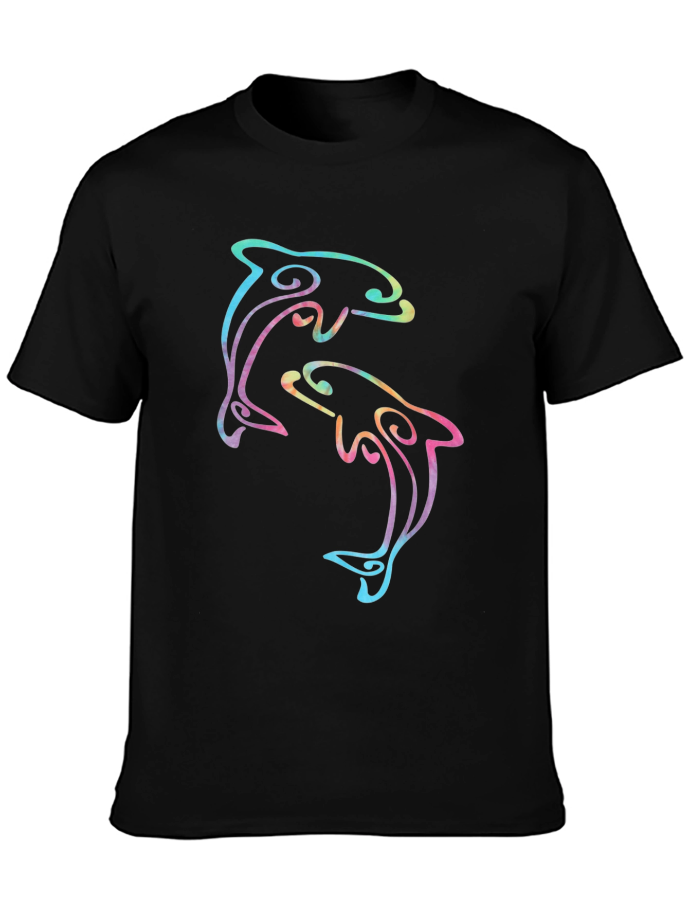 Rainbow Dolphin Graphic Black T-Shirt