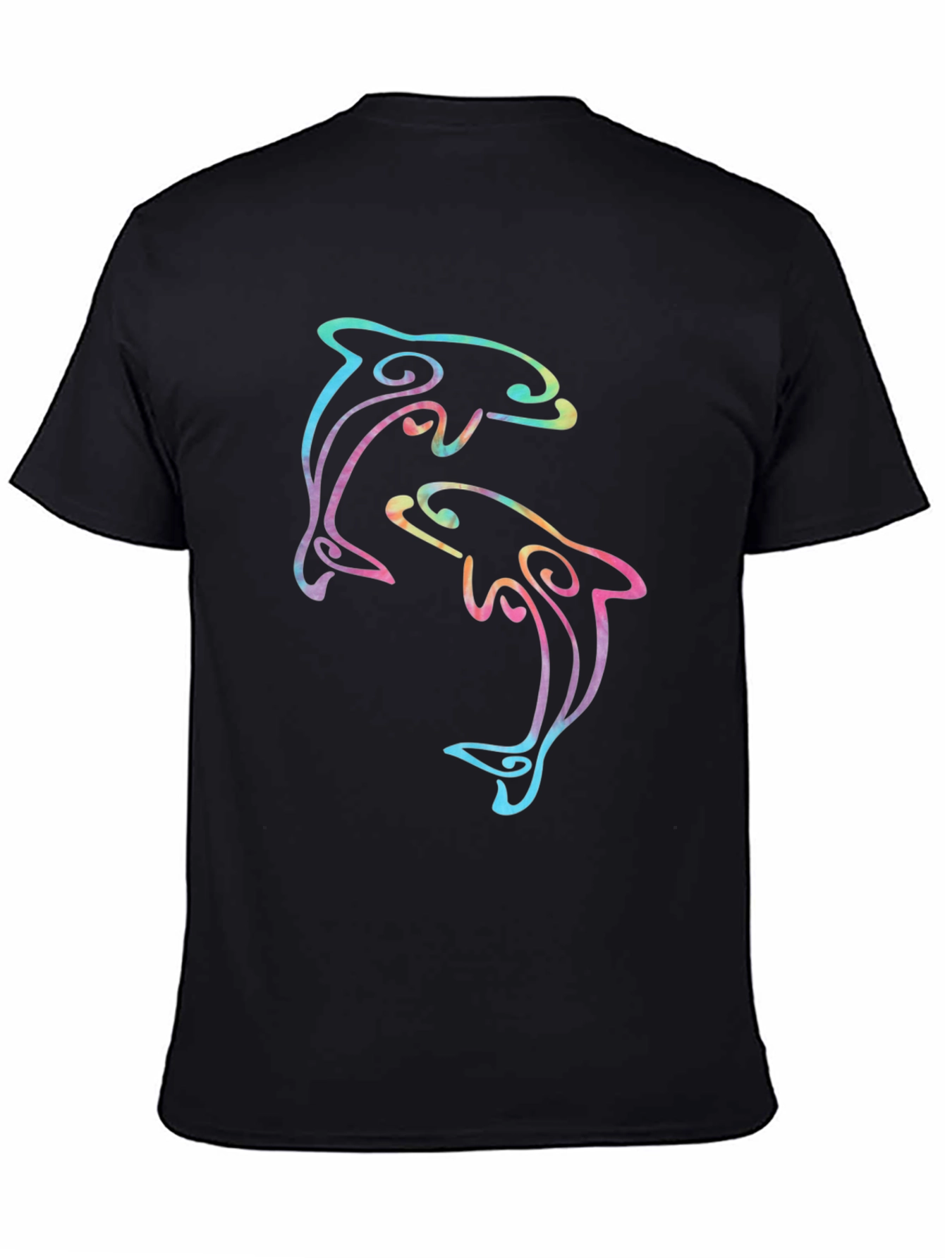 Rainbow Dolphin Graphic Black T-Shirt