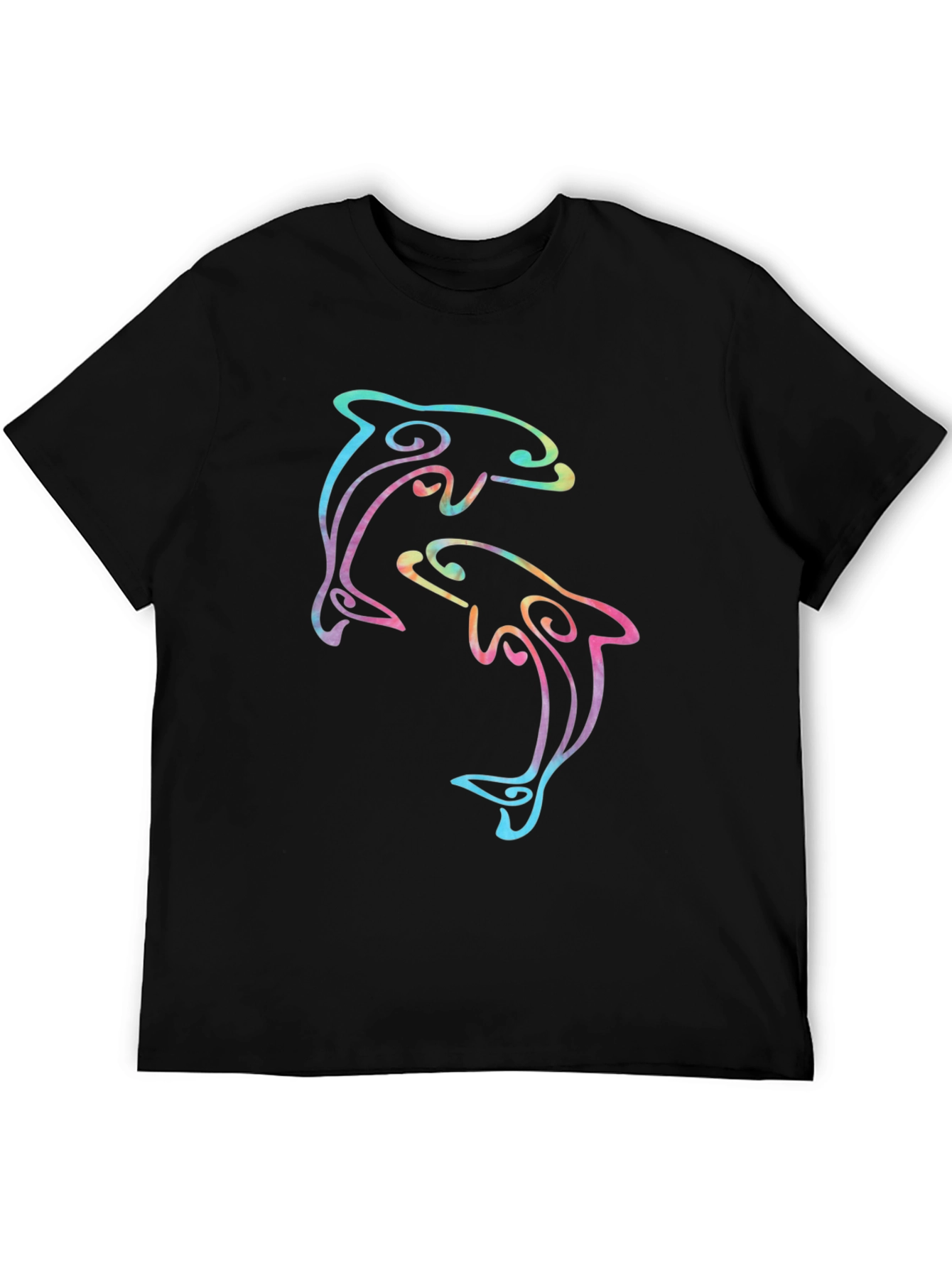 Rainbow Dolphin Graphic Black T-Shirt