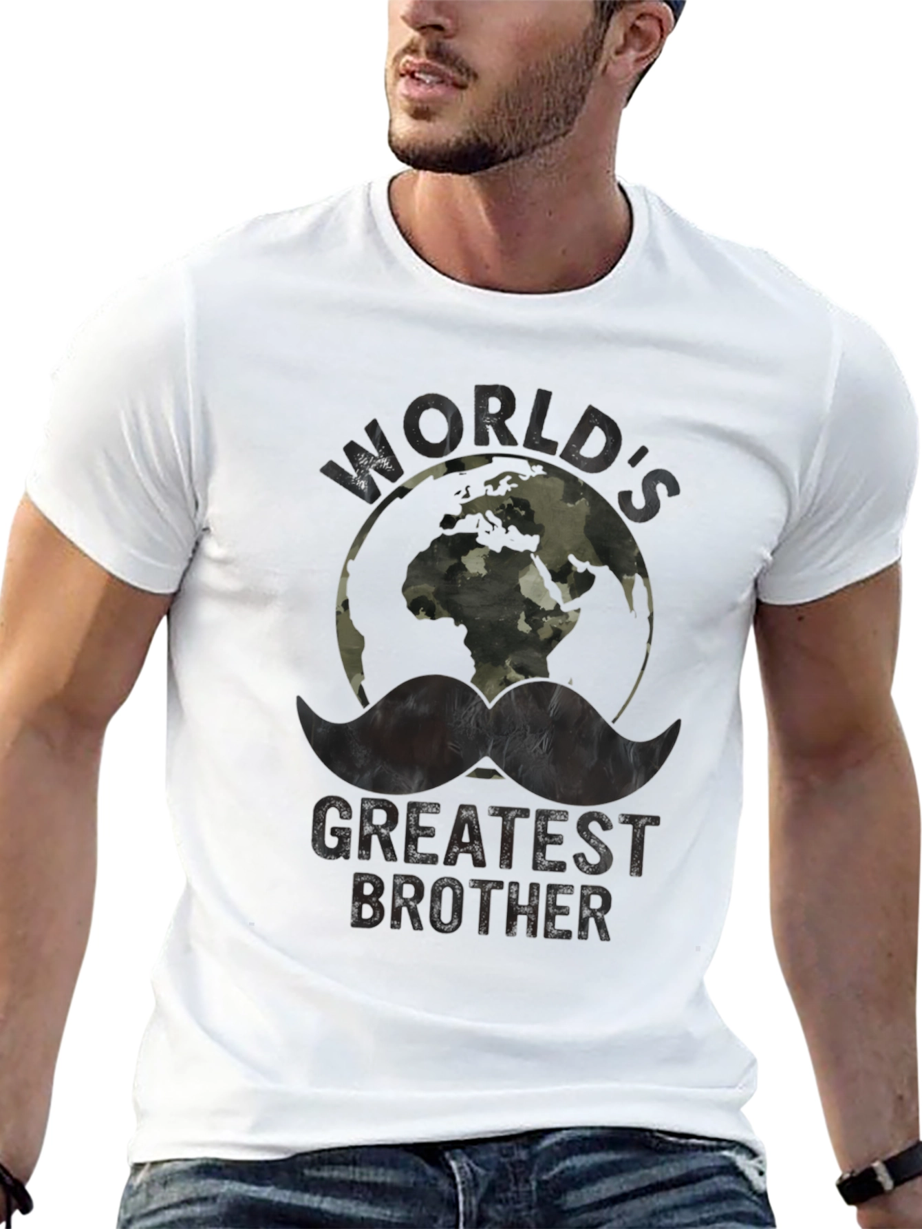 Worlds Greatest Brother Camo Earth Graphic T-Shirt