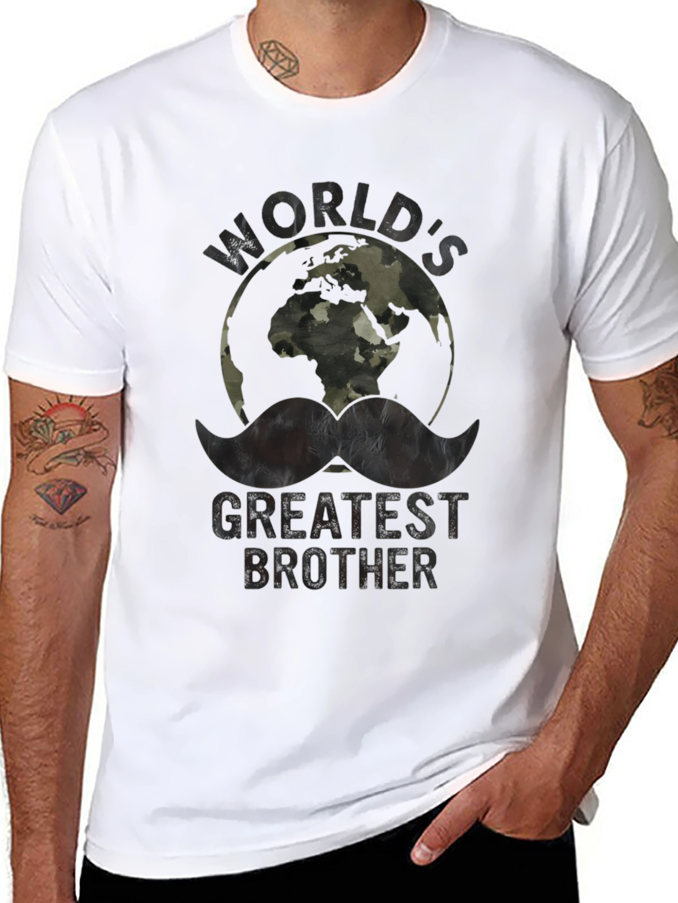 Worlds Greatest Brother Camo Earth Graphic T-Shirt