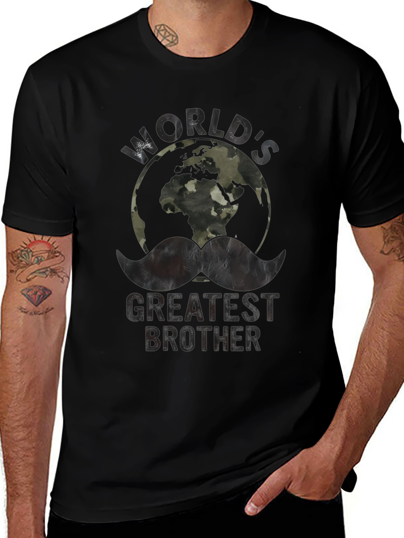 Worlds Greatest Brother Camo Earth Graphic T-Shirt
