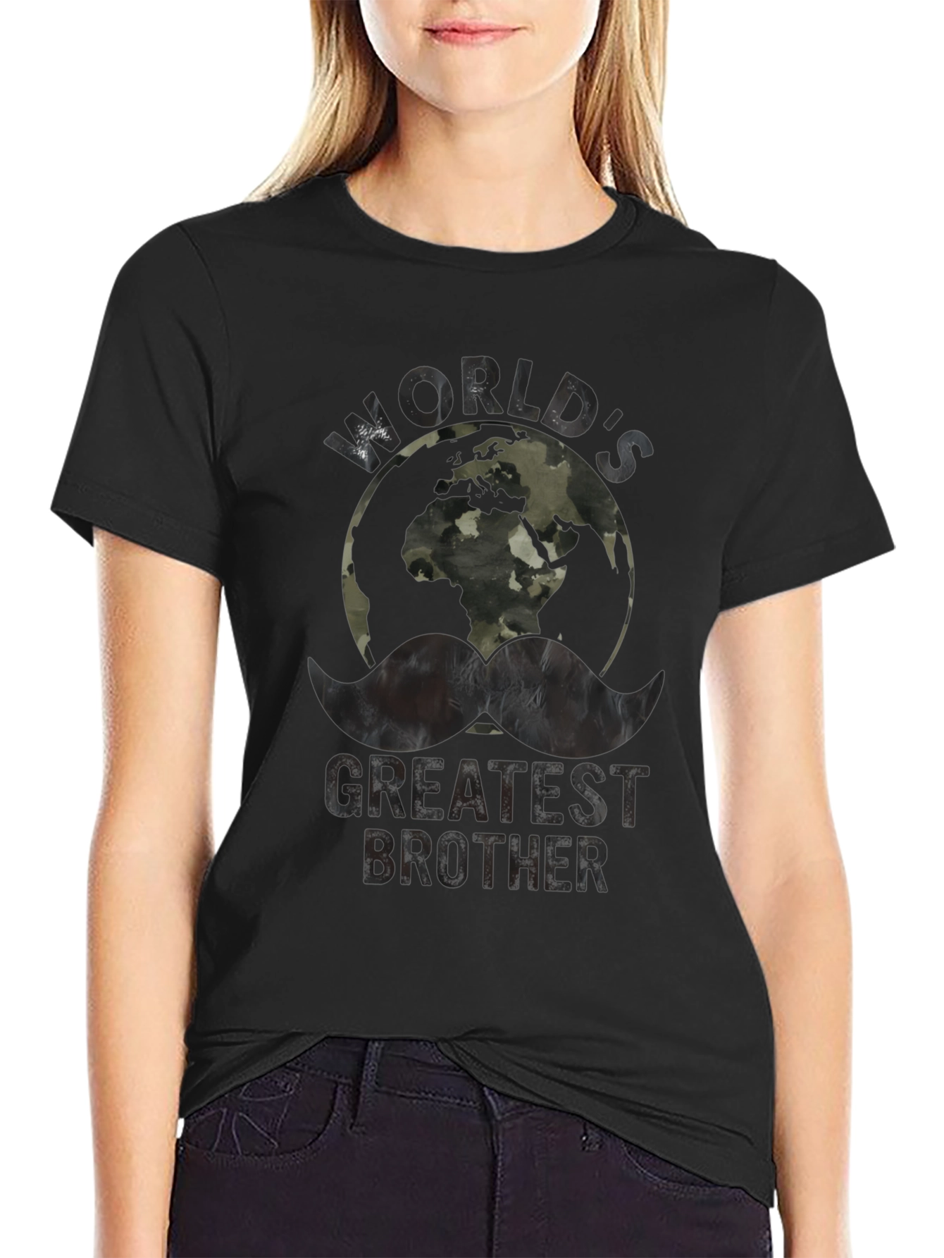 Worlds Greatest Brother Camo Earth Graphic T-Shirt