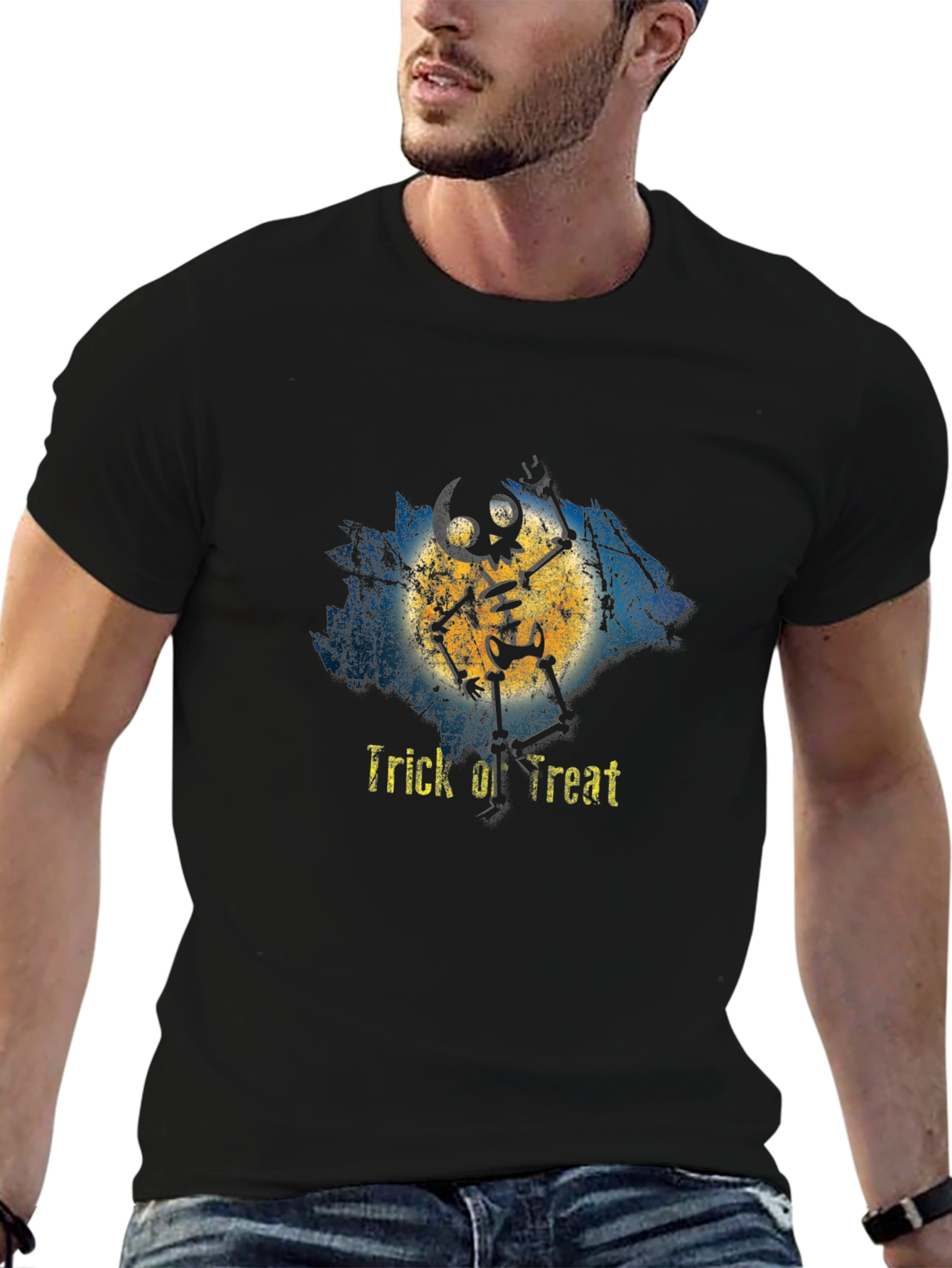 Halloween Skeleton Trick or Treat Black T-Shirt