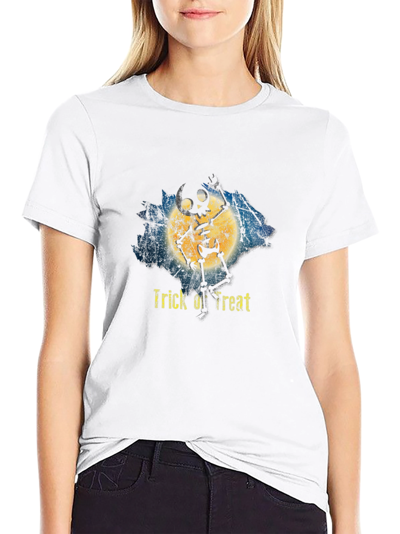 Halloween Skeleton Trick or Treat Black T-Shirt
