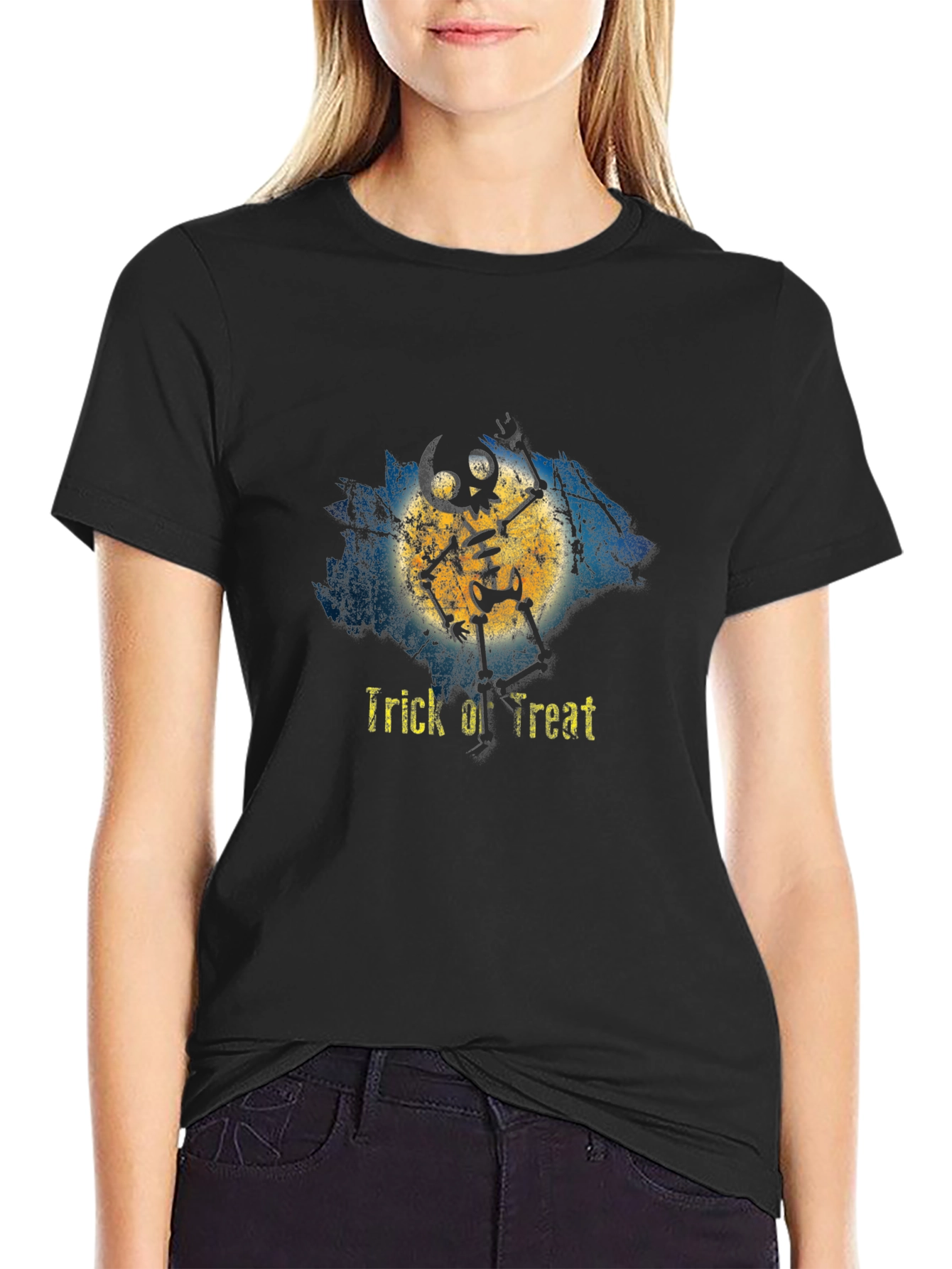 Halloween Skeleton Trick or Treat Black T-Shirt