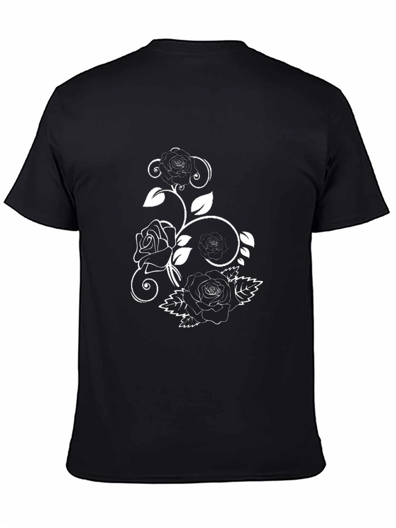 Black T-Shirt with Rose Design
