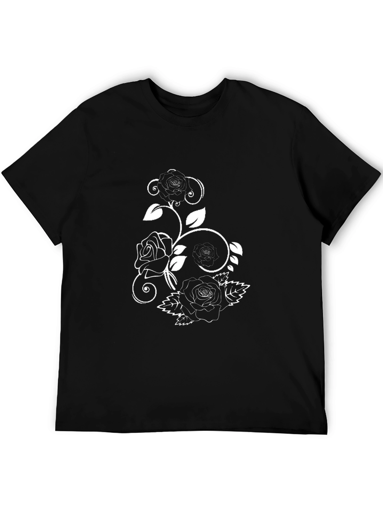 Black T-Shirt with Rose Design
