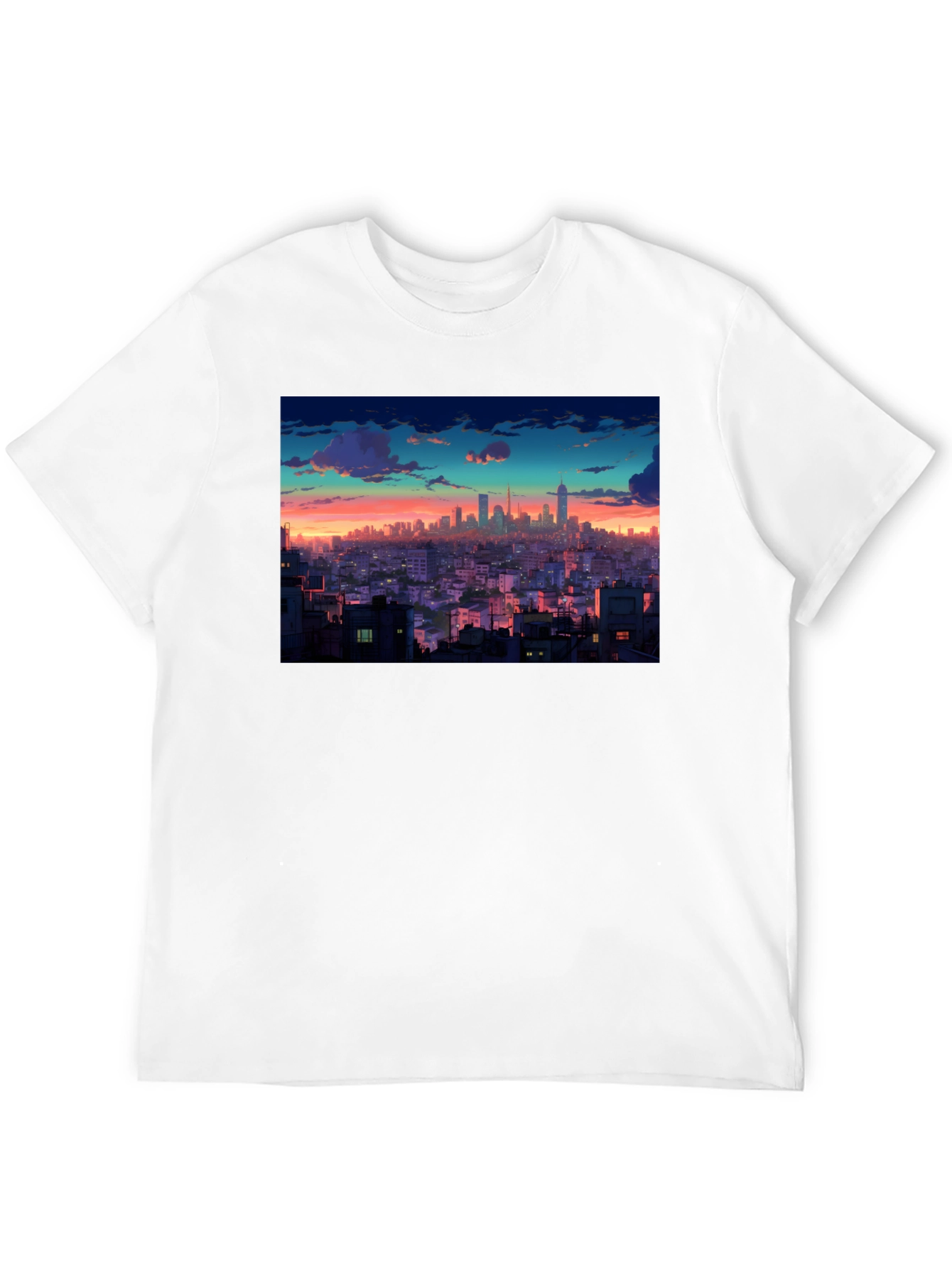 Sunset Cityscape Graphic Tee - Black Cotton T-Shirt