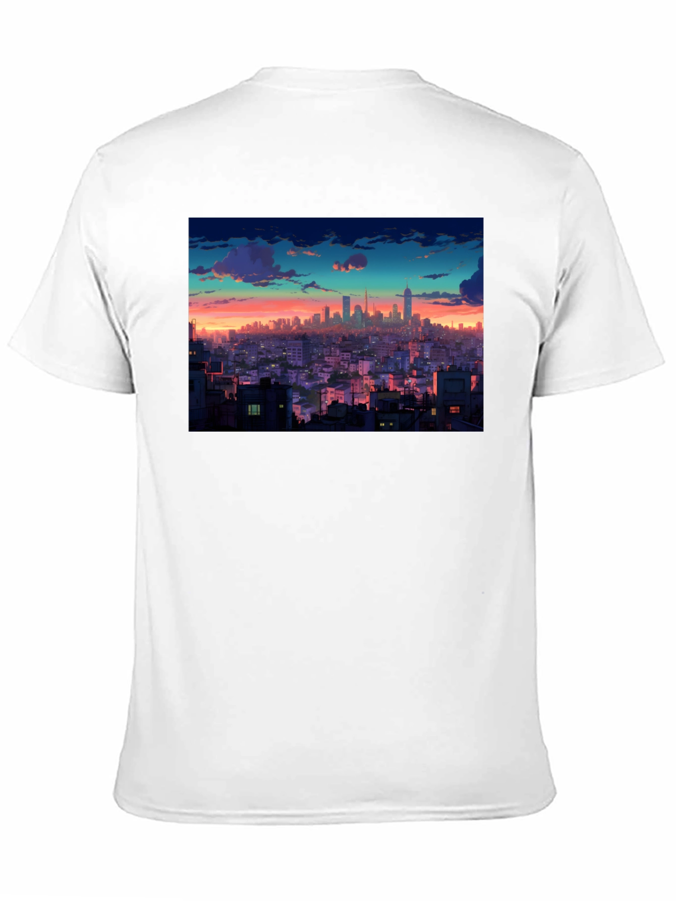 Sunset Cityscape Graphic Tee - Black Cotton T-Shirt