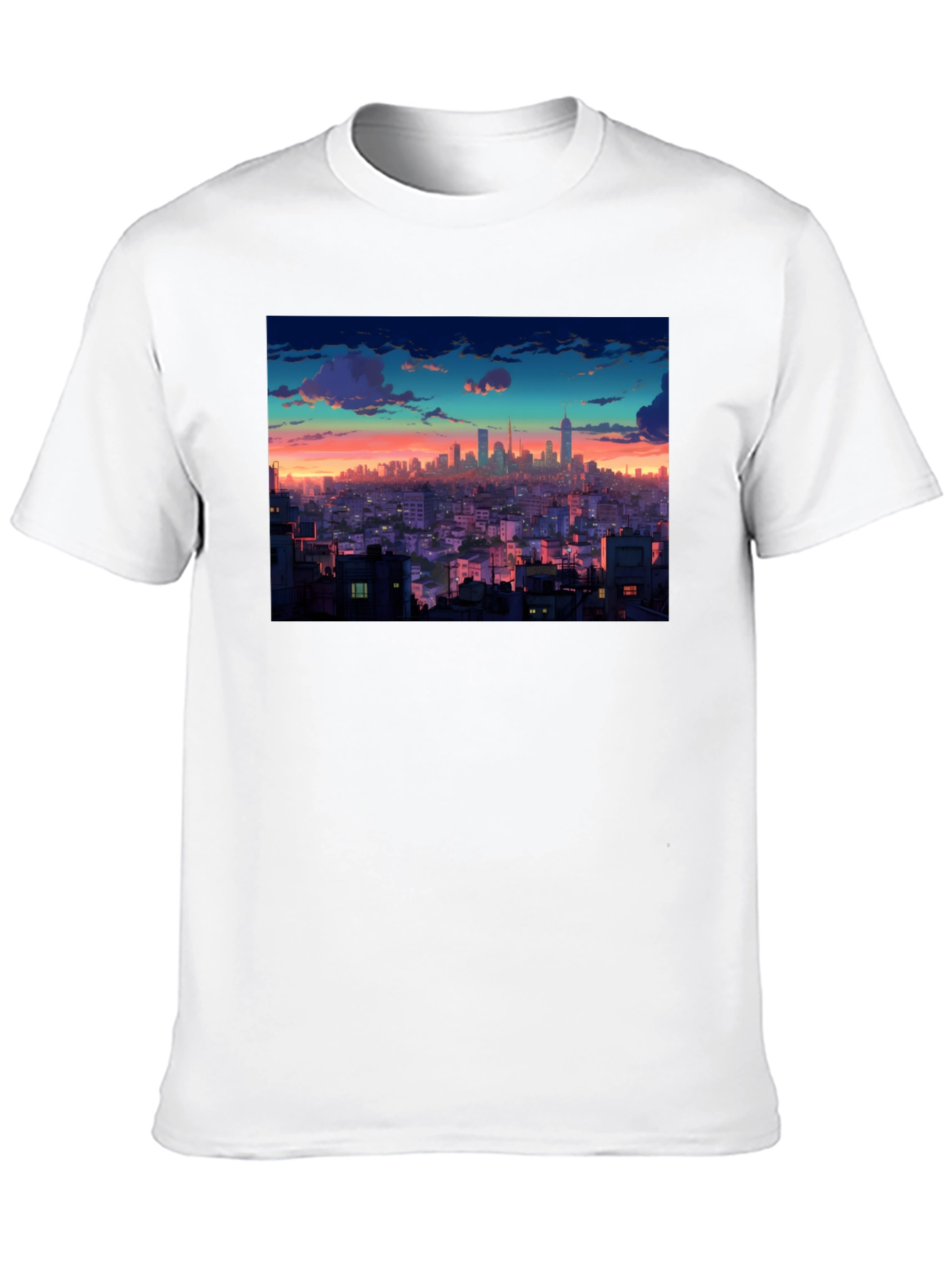 Sunset Cityscape Graphic Tee - Black Cotton T-Shirt
