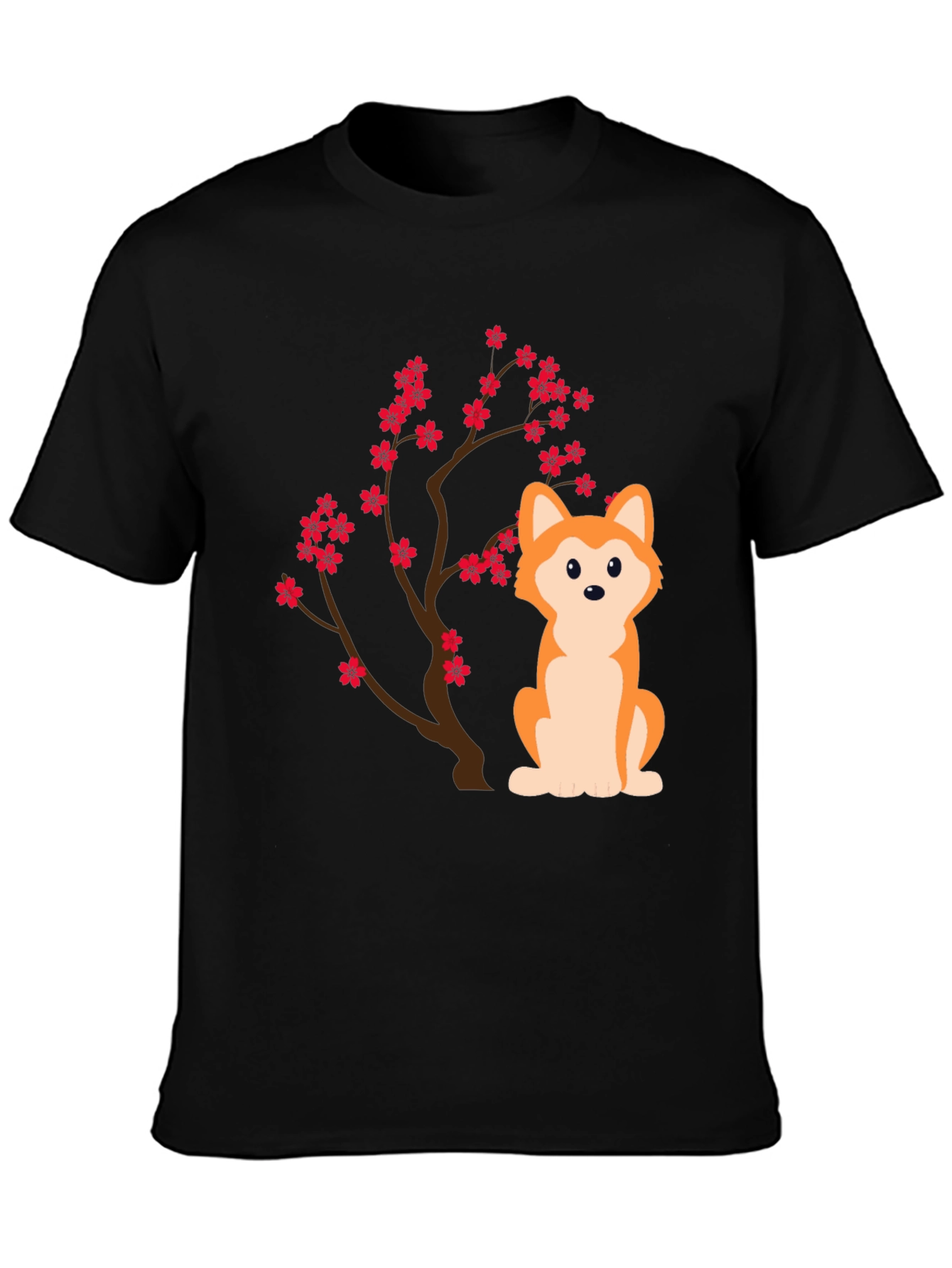 Dog & Cherry Blossom T-Shirt - Black