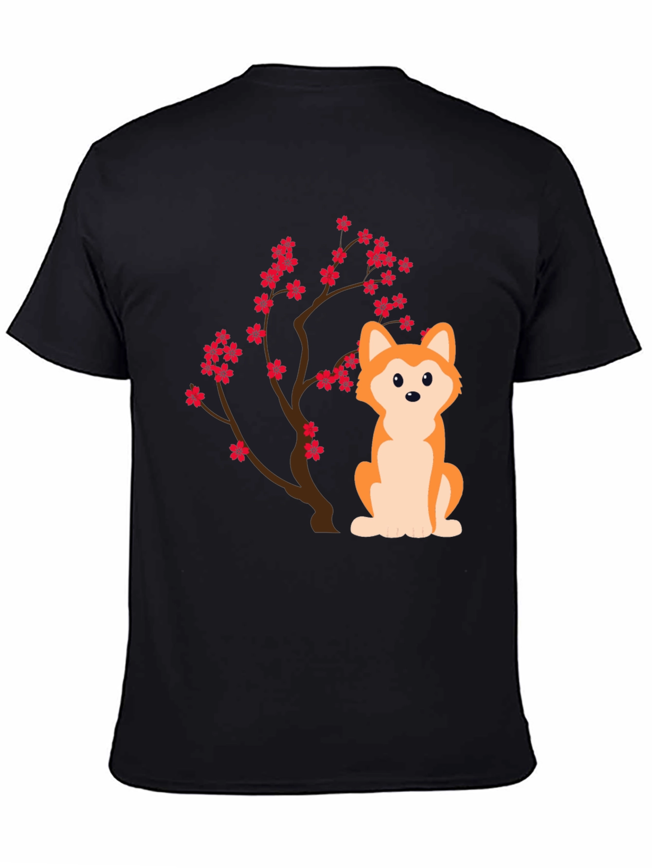 Dog & Cherry Blossom T-Shirt - Black