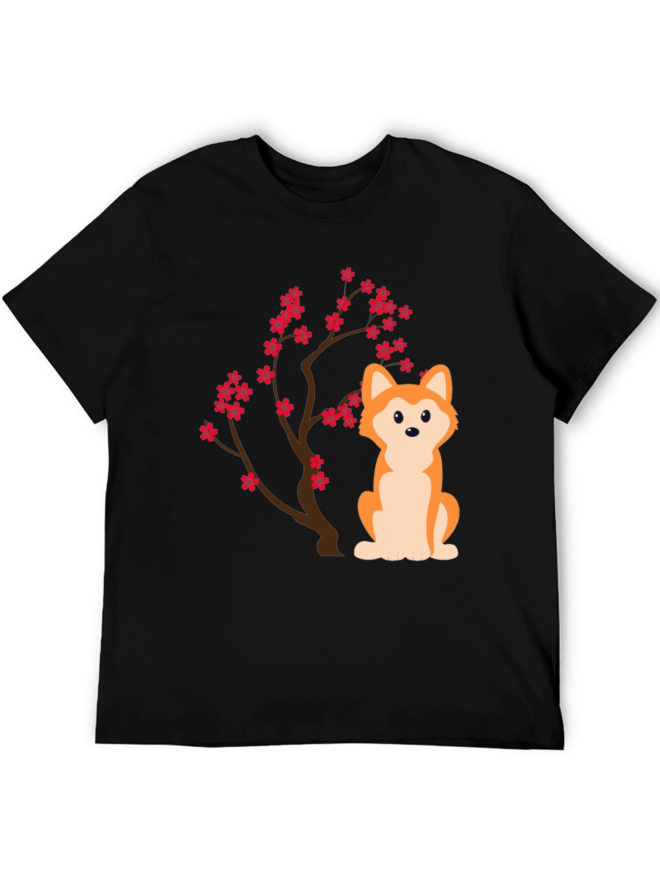 Dog & Cherry Blossom T-Shirt - Black