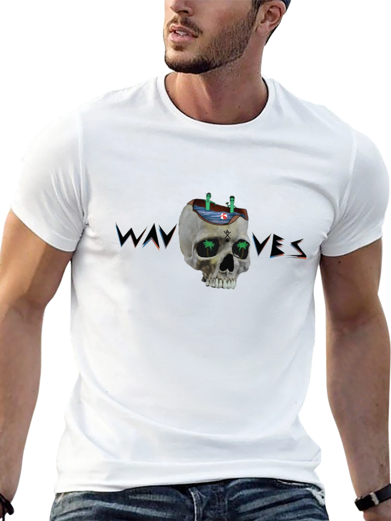 Skull Waves Graphic Tee - Unique Design